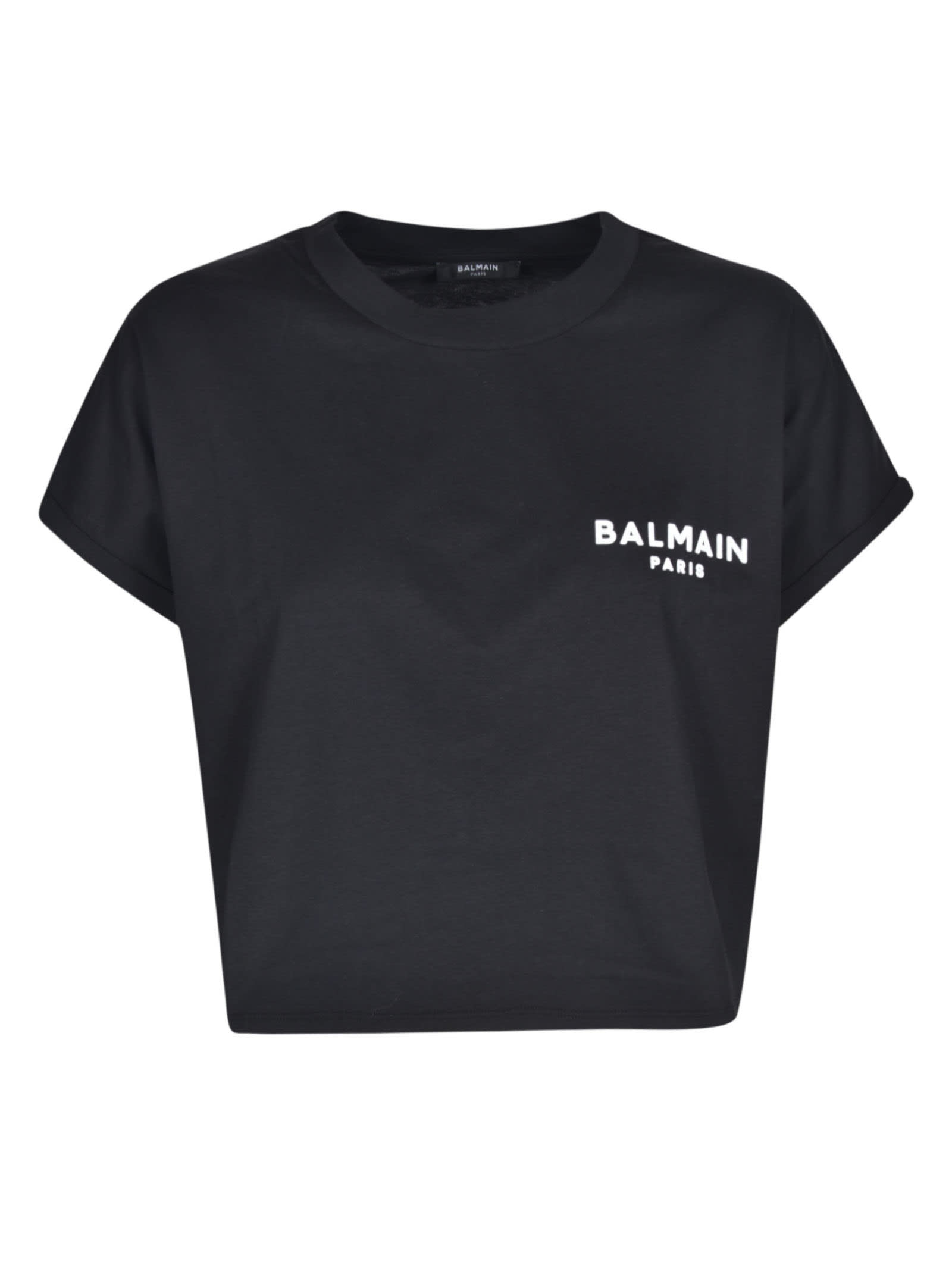 Balmain Logo Left Chest Print Cropped T-shirt