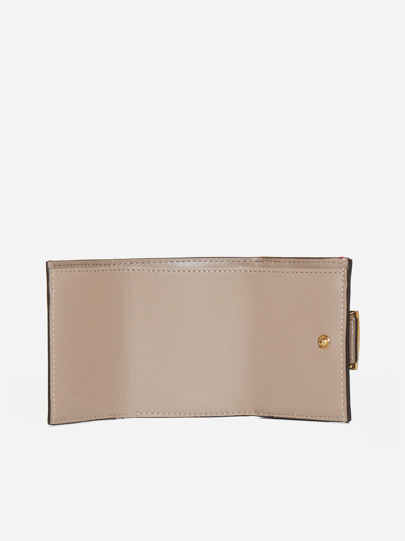 Shop Fendi Ff Leather Micro Trifold Wallet In Dove Grey