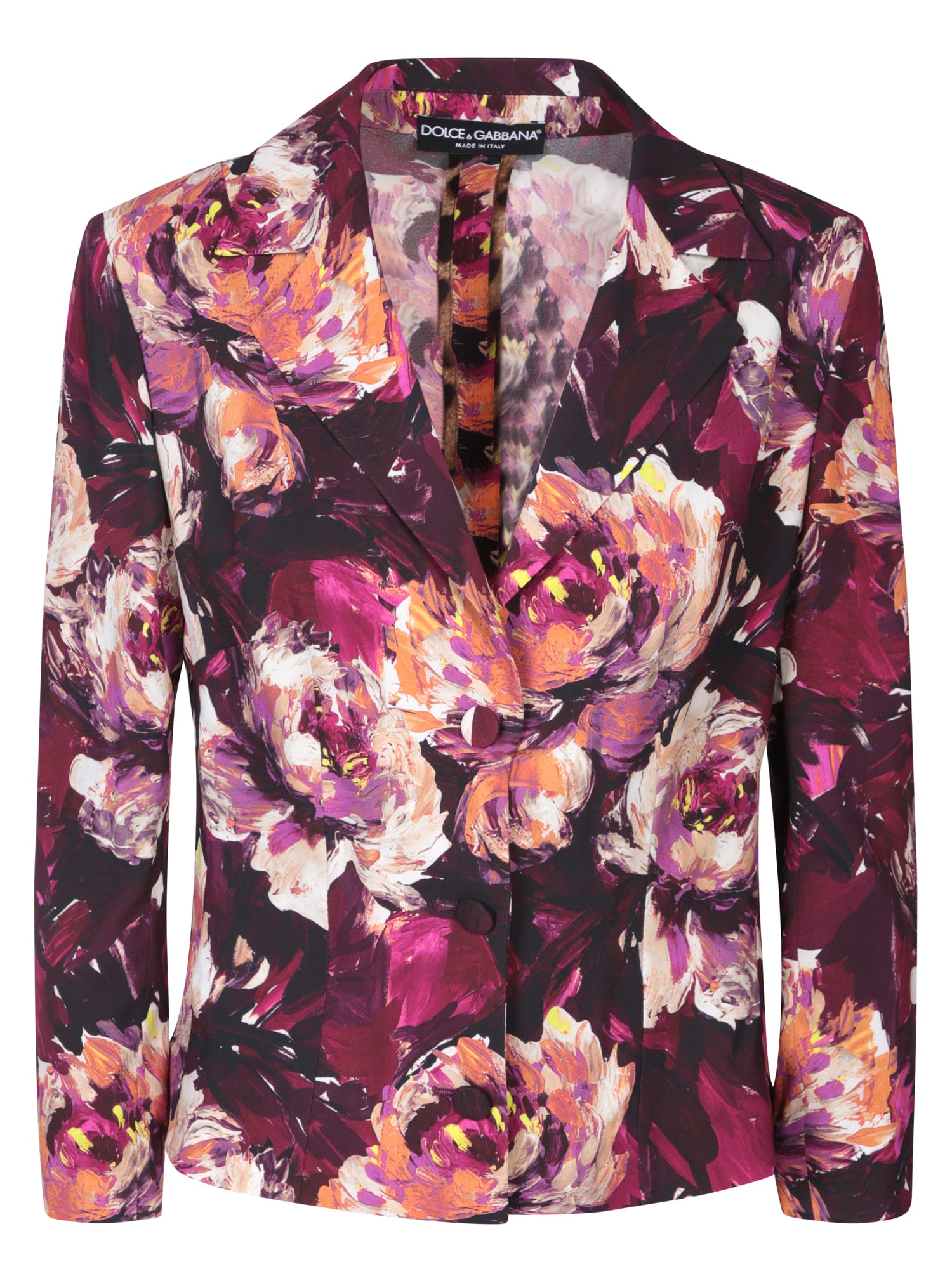 Shop Dolce & Gabbana Peony Flower Print Jacket In Bordeaux