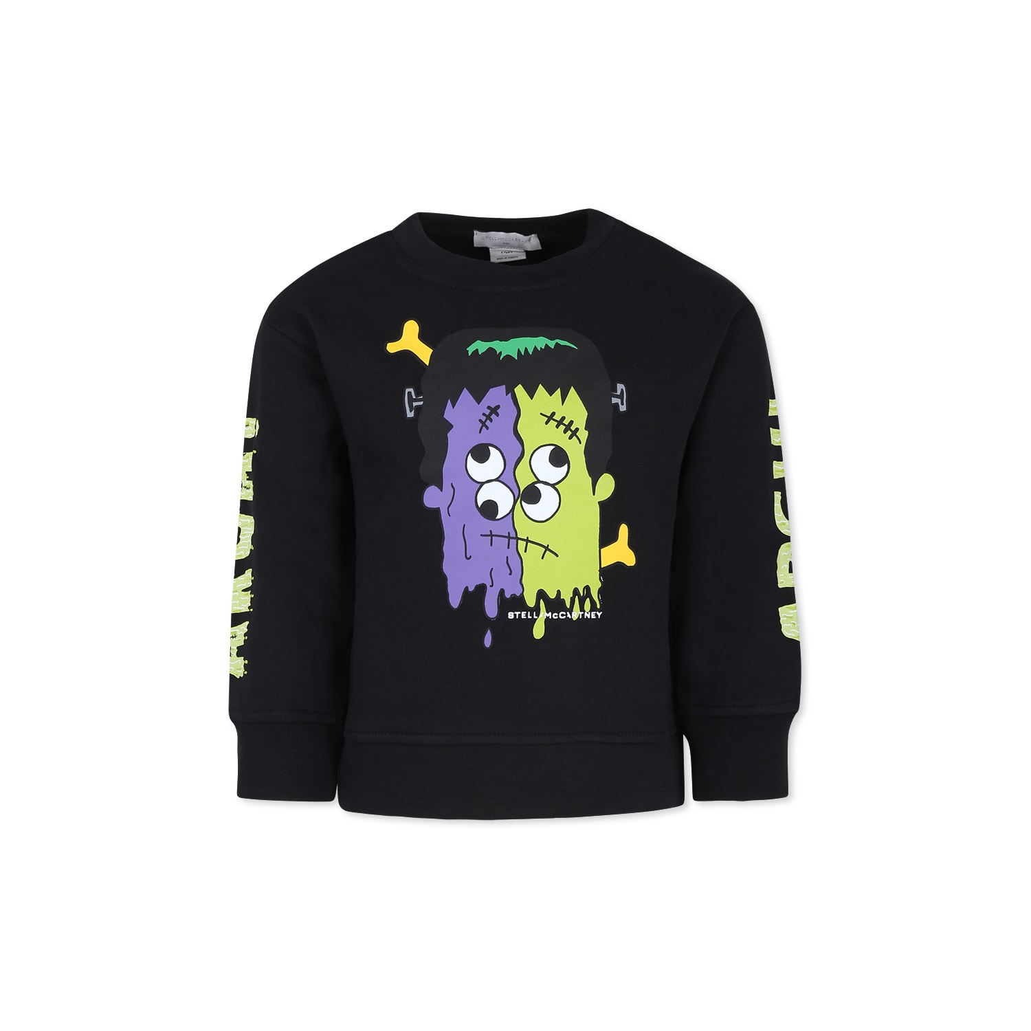 Stella Mccartney Black Sweatshirt For Boy With Frankestein Print In Black