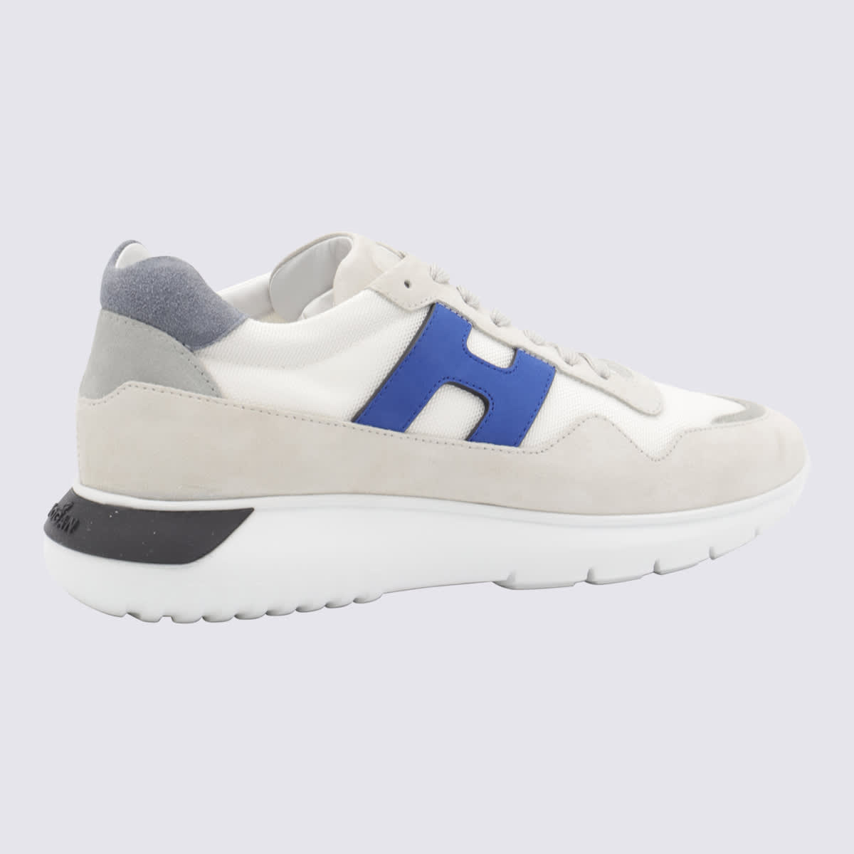 Shop Hogan White Leather Sneakers In Grey/blue