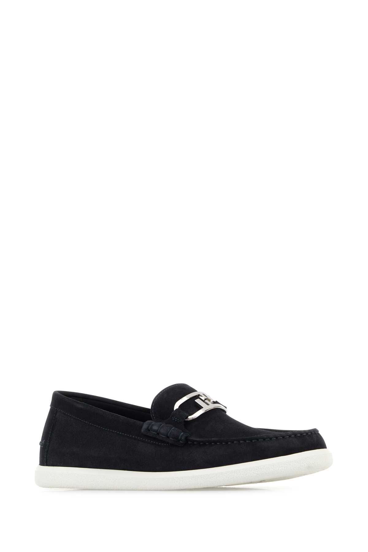 Shop Fendi Midnight Blue Suede O Lock Light Loafers In Atlantico