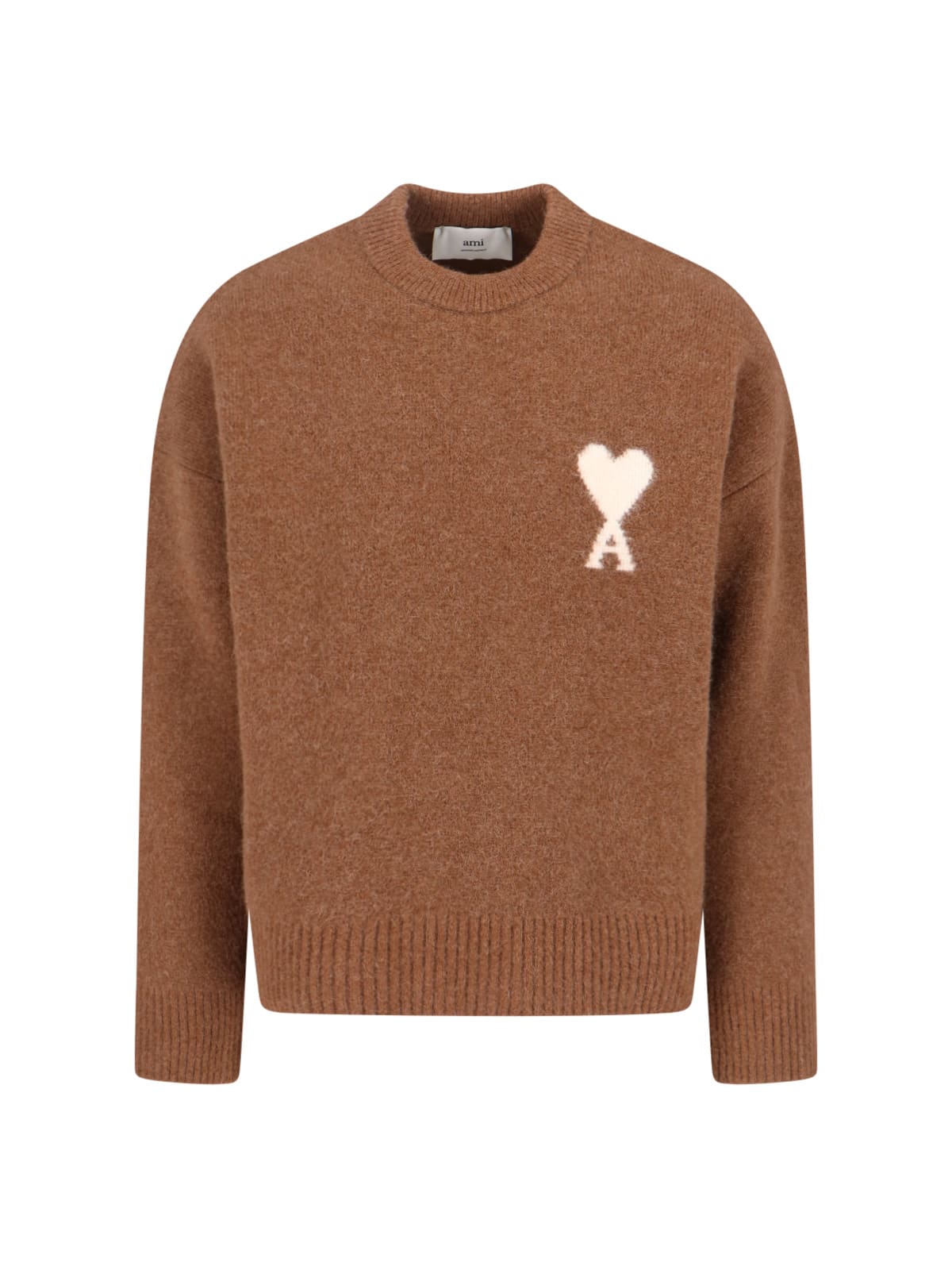 Ami Alexandre Mattiussi Ami Brown Stretch Alpaca Blend Sweater In Brown