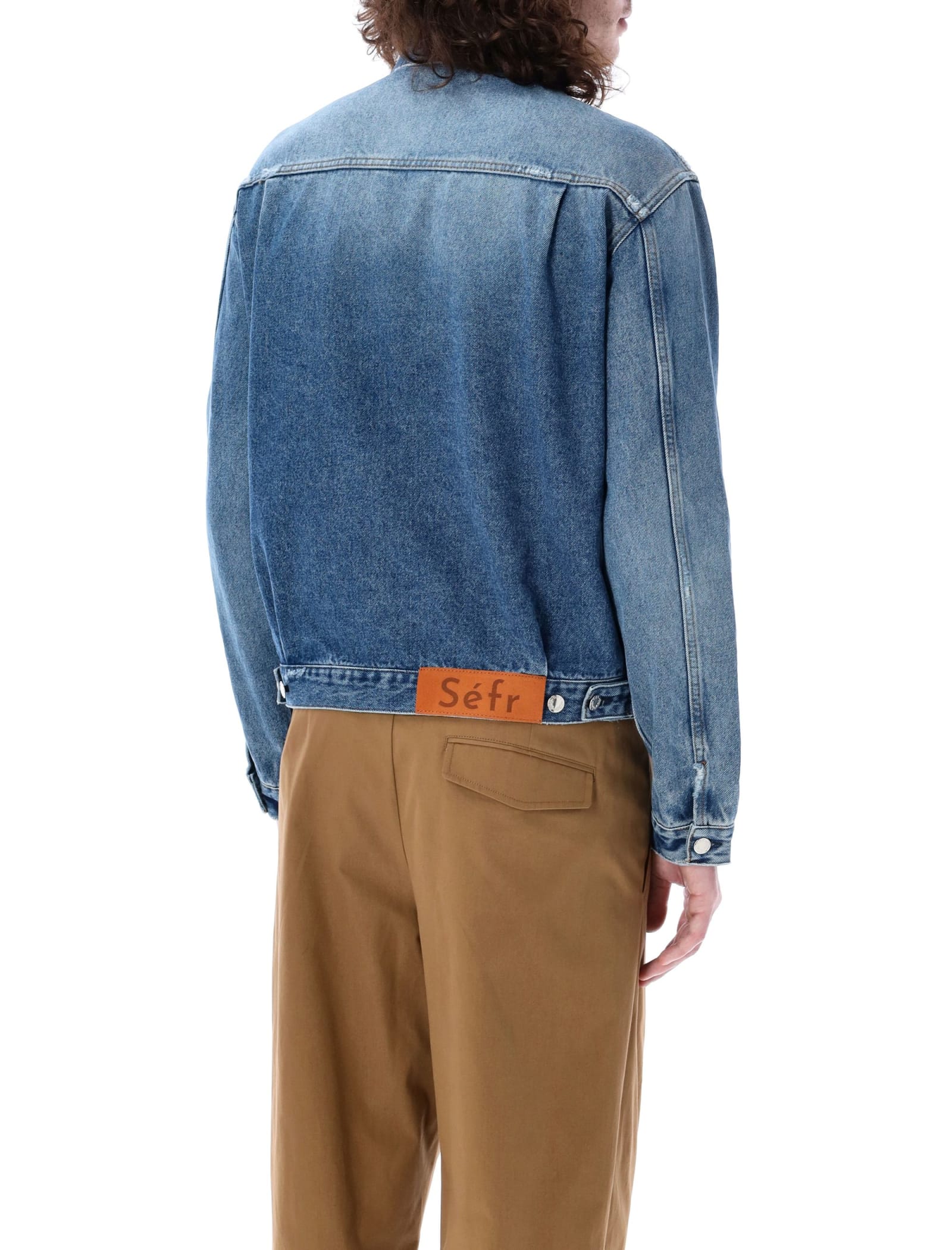 Shop Séfr Elù Denim Jacket In Worn Blue