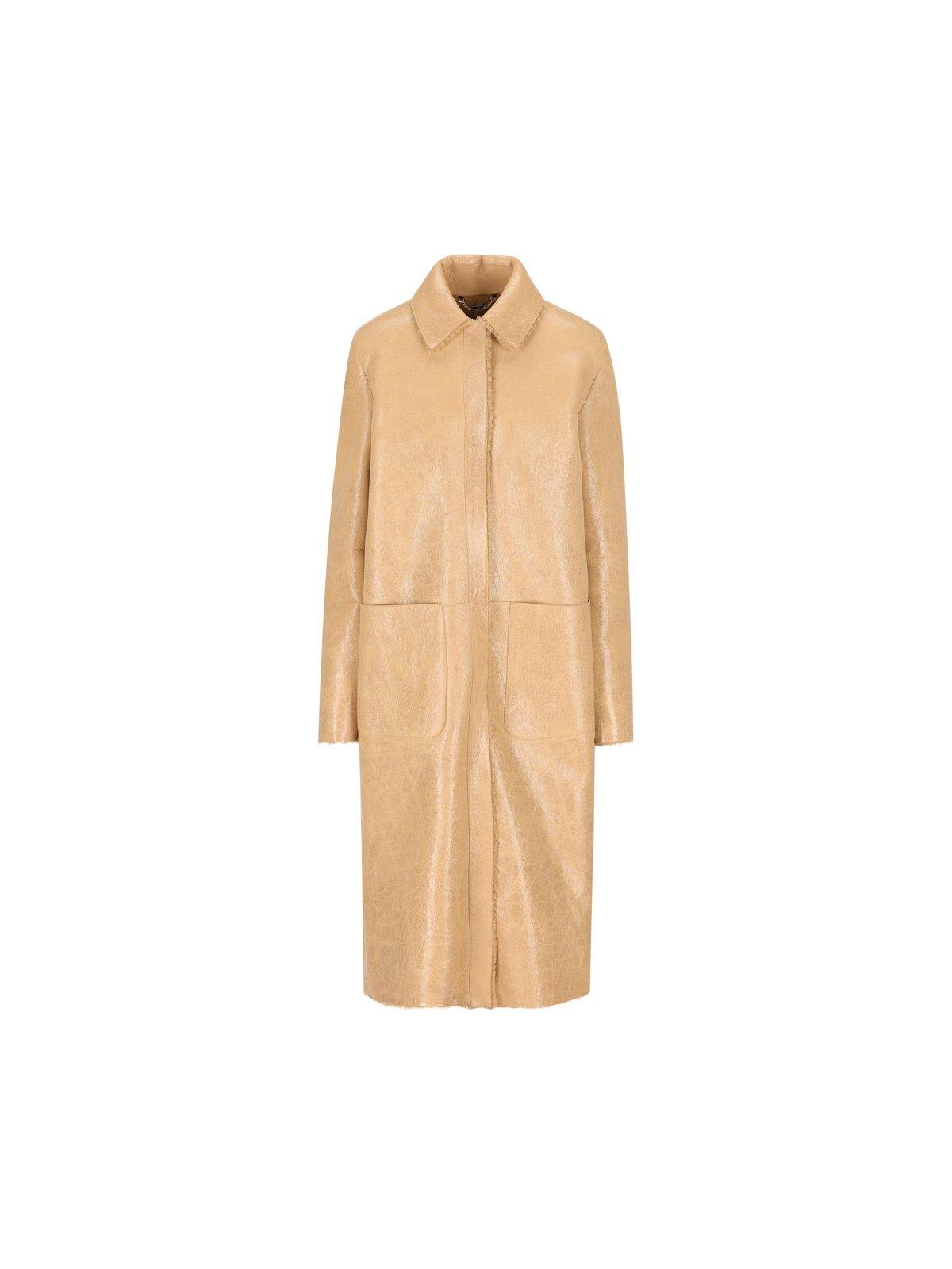 Shop Fendi Collared Long Coat In Beige