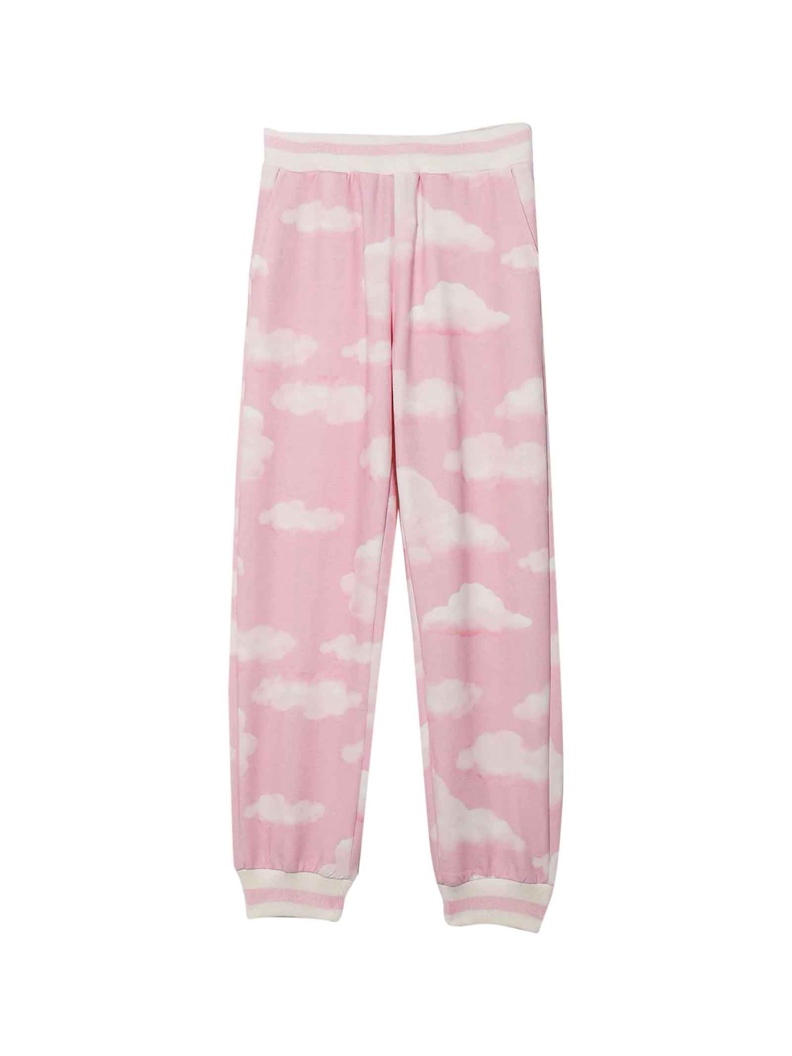 Monnalisa Pink Trousers With Clouds Print