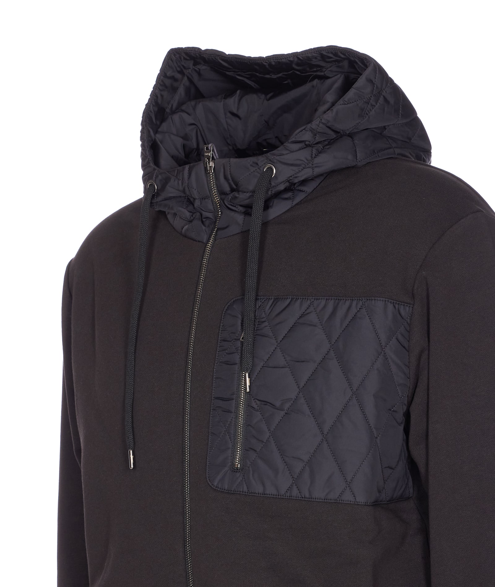 Herno Quilted Hoodie With Drawstring And Long Sleeves In Black