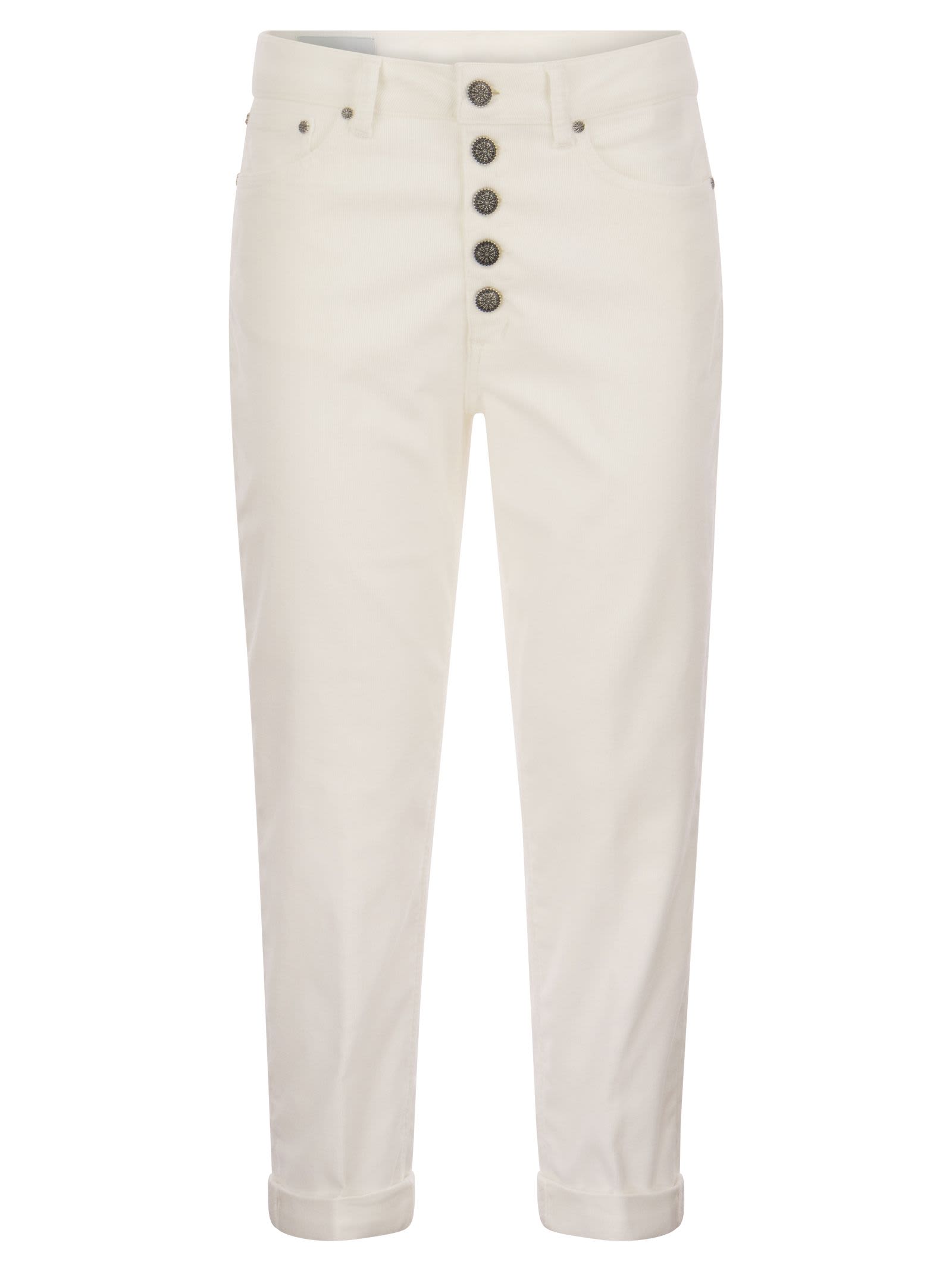 Shop Dondup Koons - Multi-striped Velvet Trousers With Jewelled Buttons In White