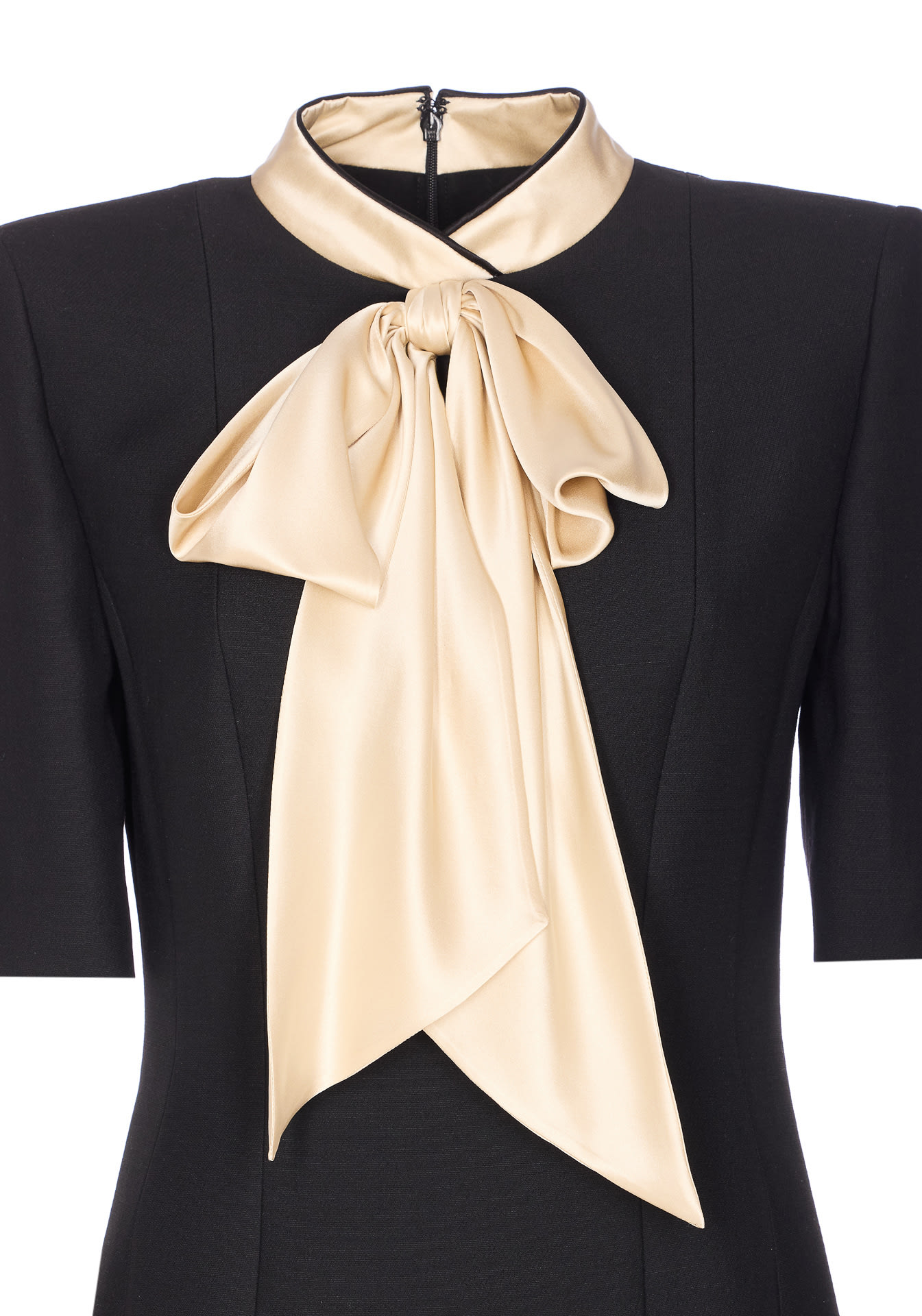 Valentino Womens Nero Champagne Bow-embellishment Short-sleeves Wool And Silk Mini Dress In Black
