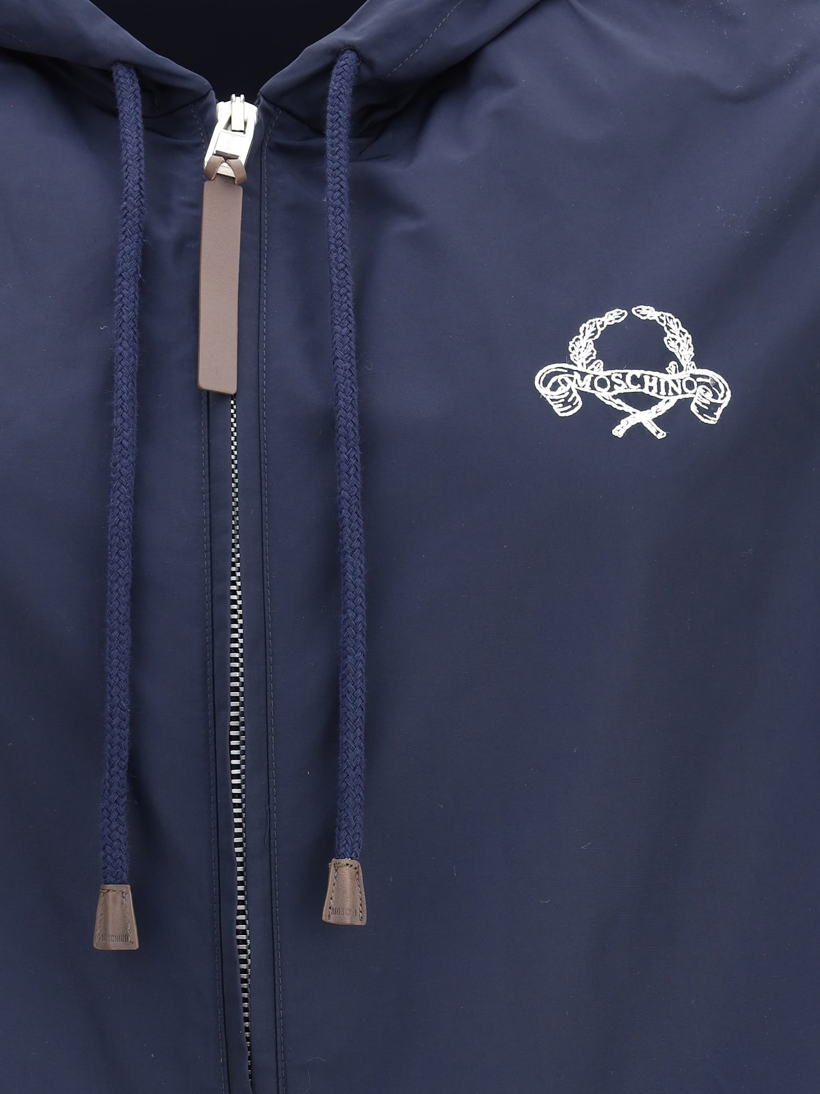 Moschino Drawstring Hem Hooded Jacket With Elasticated Cuffs In Blue