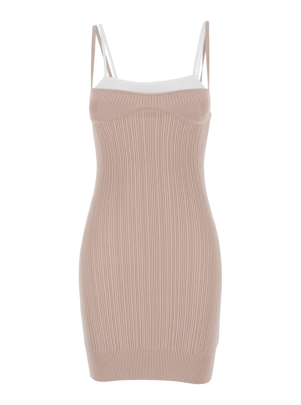 Diesel M-zandra Beige Mini Dress With Spaghetti Straps And Ribbed Knit In Viscose Blend Woman In White