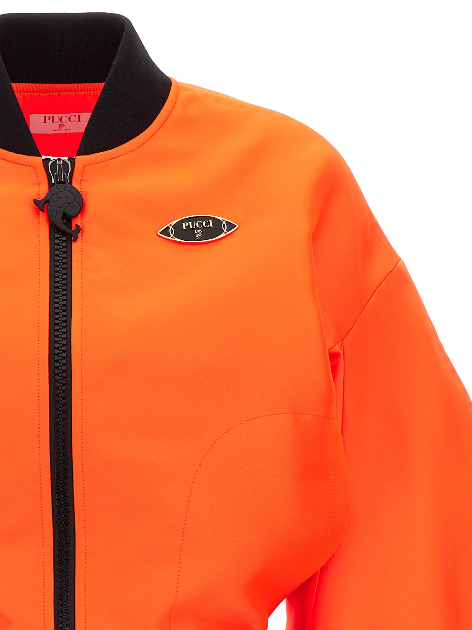 Shop Emilio Pucci Neon Logo Bomber Jacket In Orange