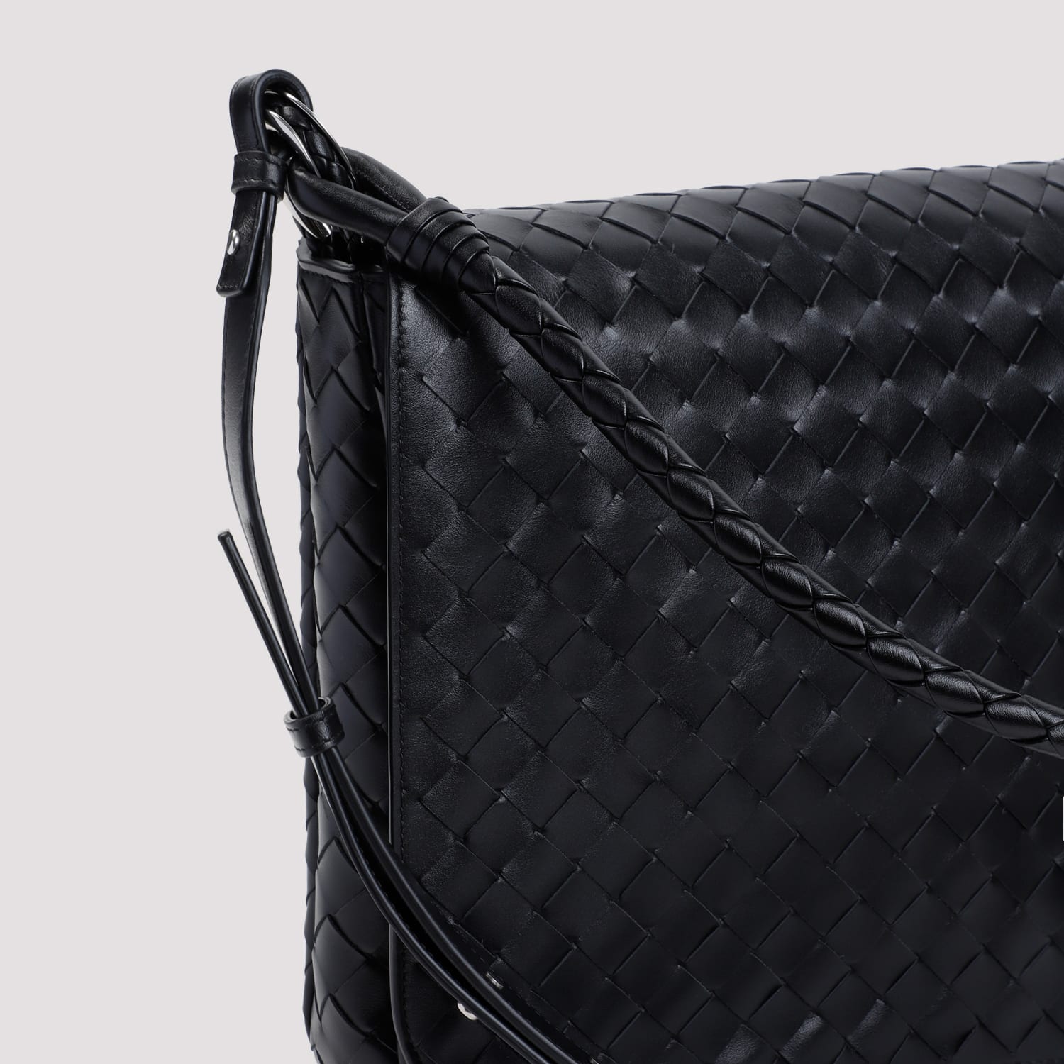 Shop Bottega Veneta Small Wing Intrecciato Shoulder Bag In Black Silver