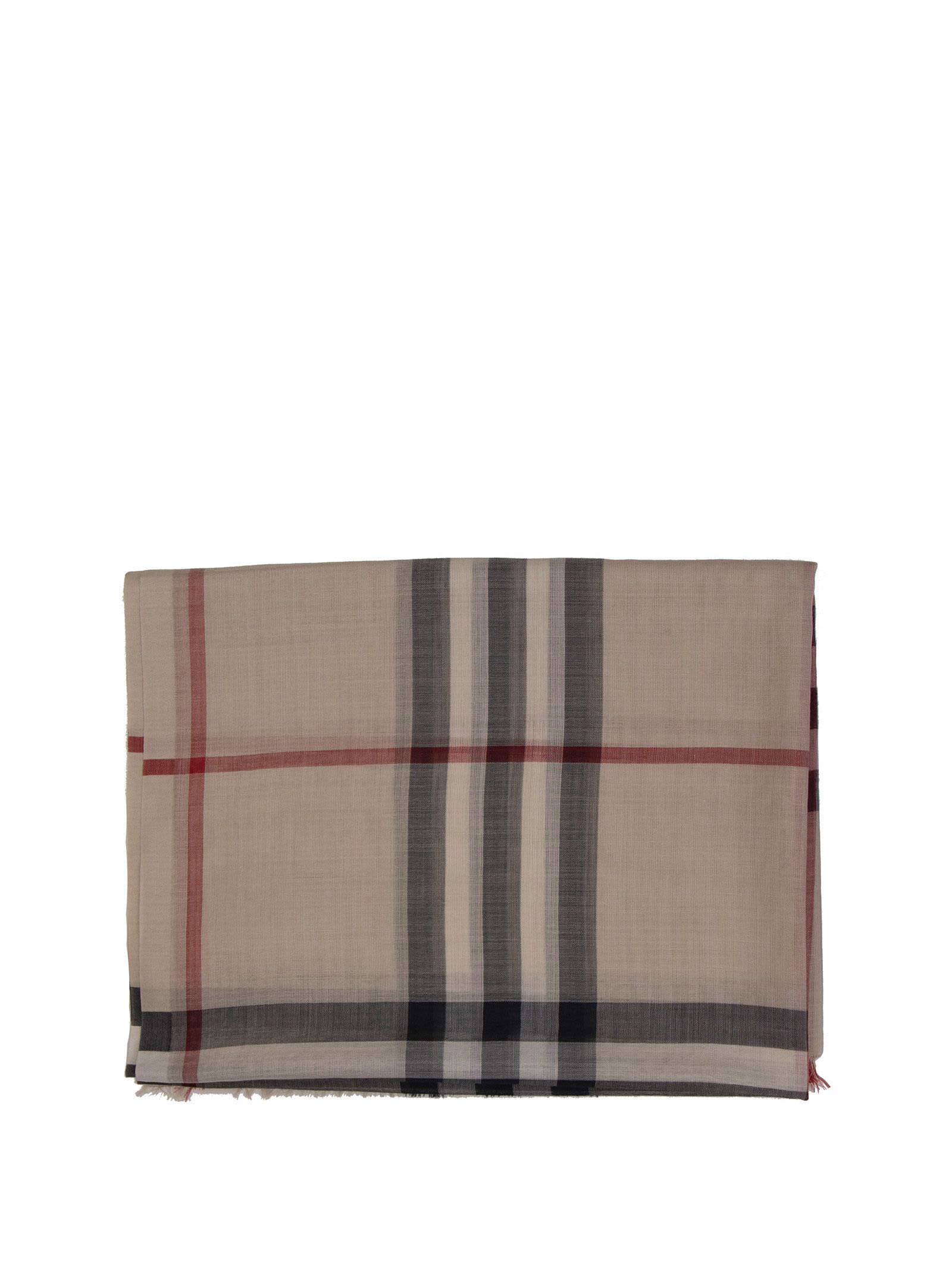 Burberry Lightweight Check Wool And Silk Scarf In Stone