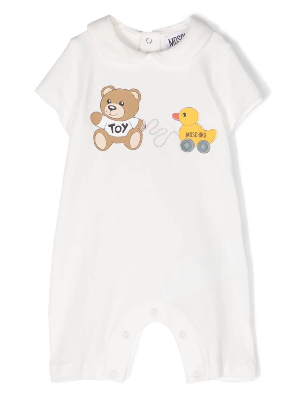 Shop Moschino Teddy Bear With Duck Playsuit In White