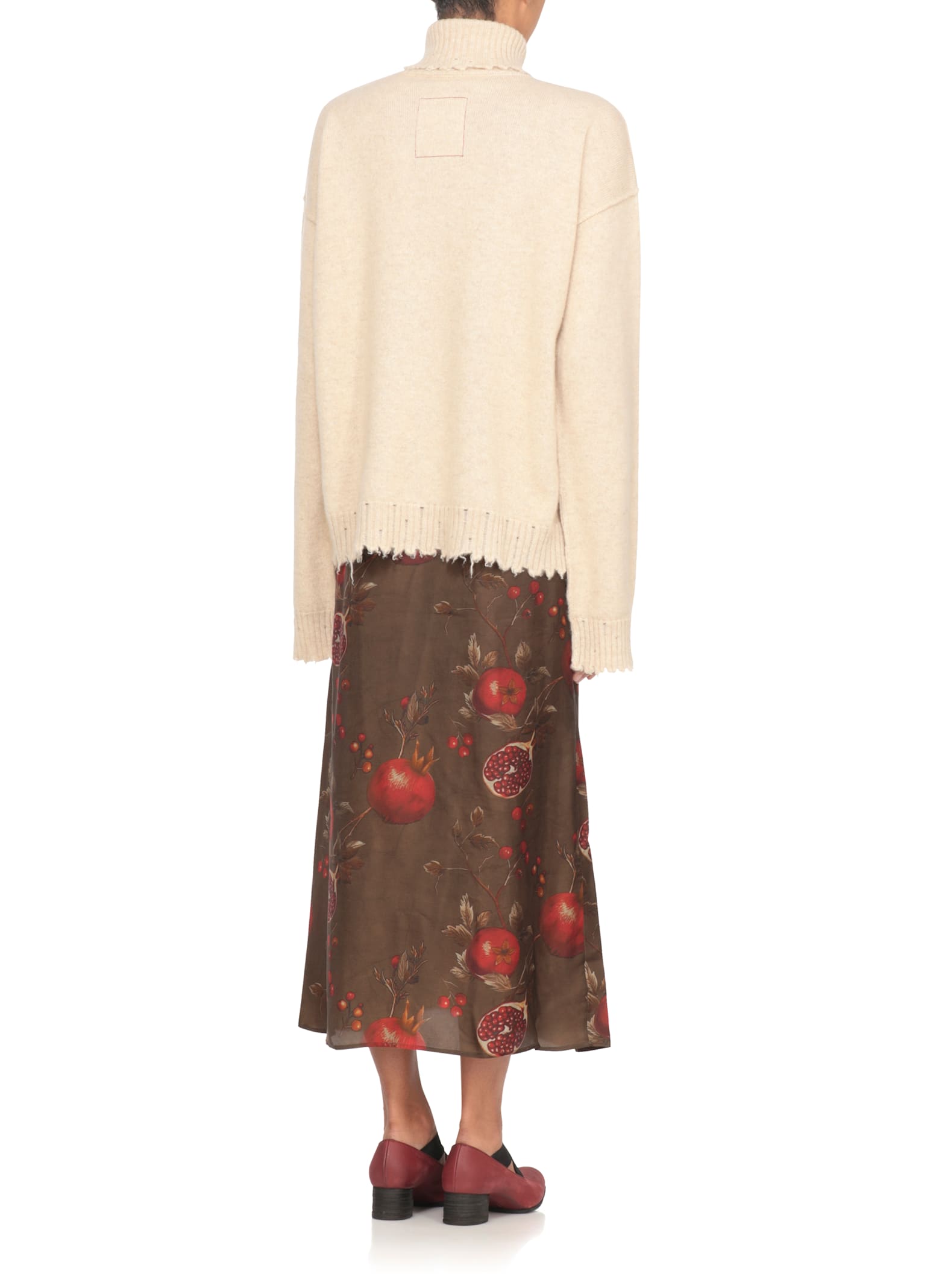 Uma Wang Beige High Neck Cashmere Sweater With Distressed Hem In Neutral