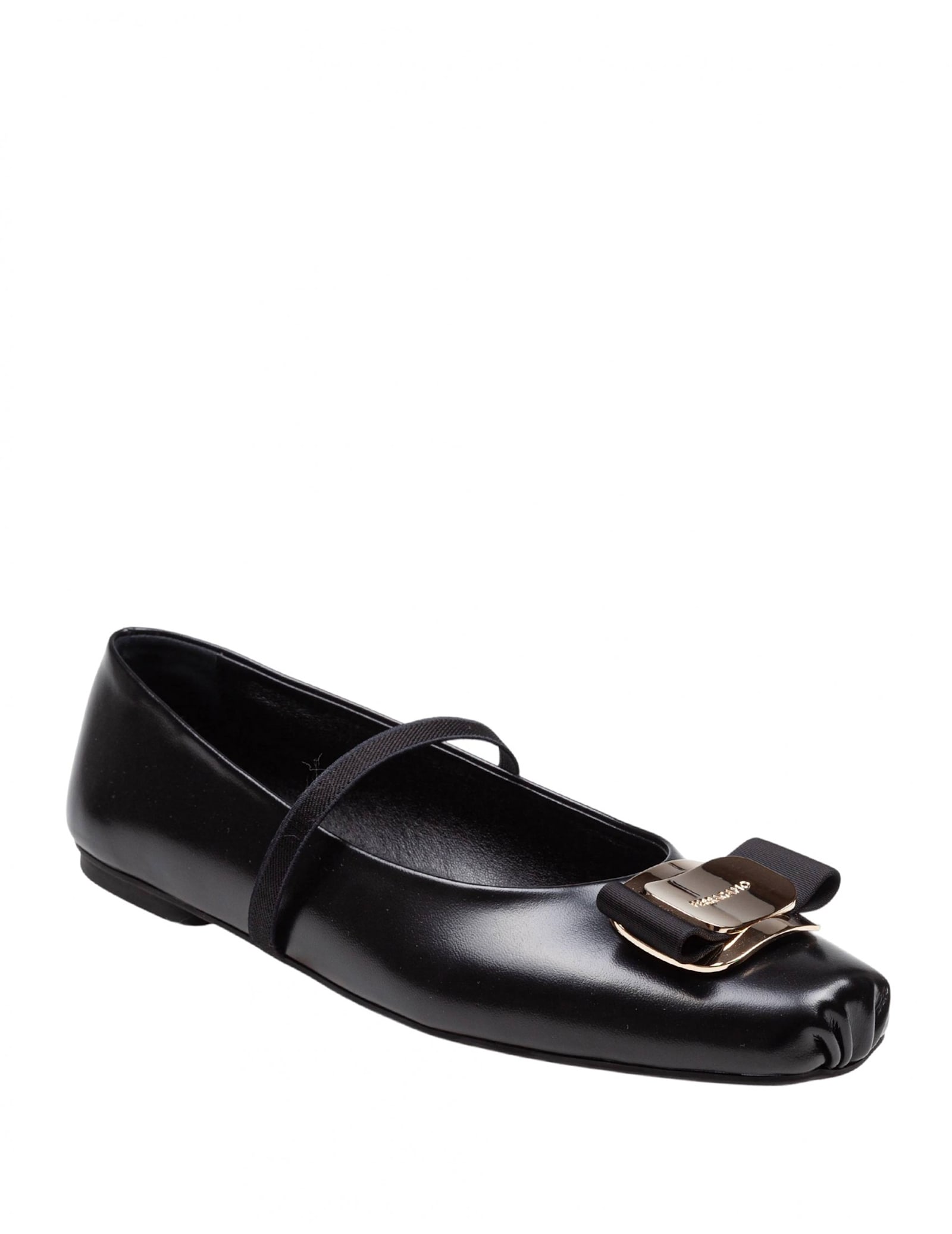 Shop Ferragamo Zina Ballerina In Black Color Leather