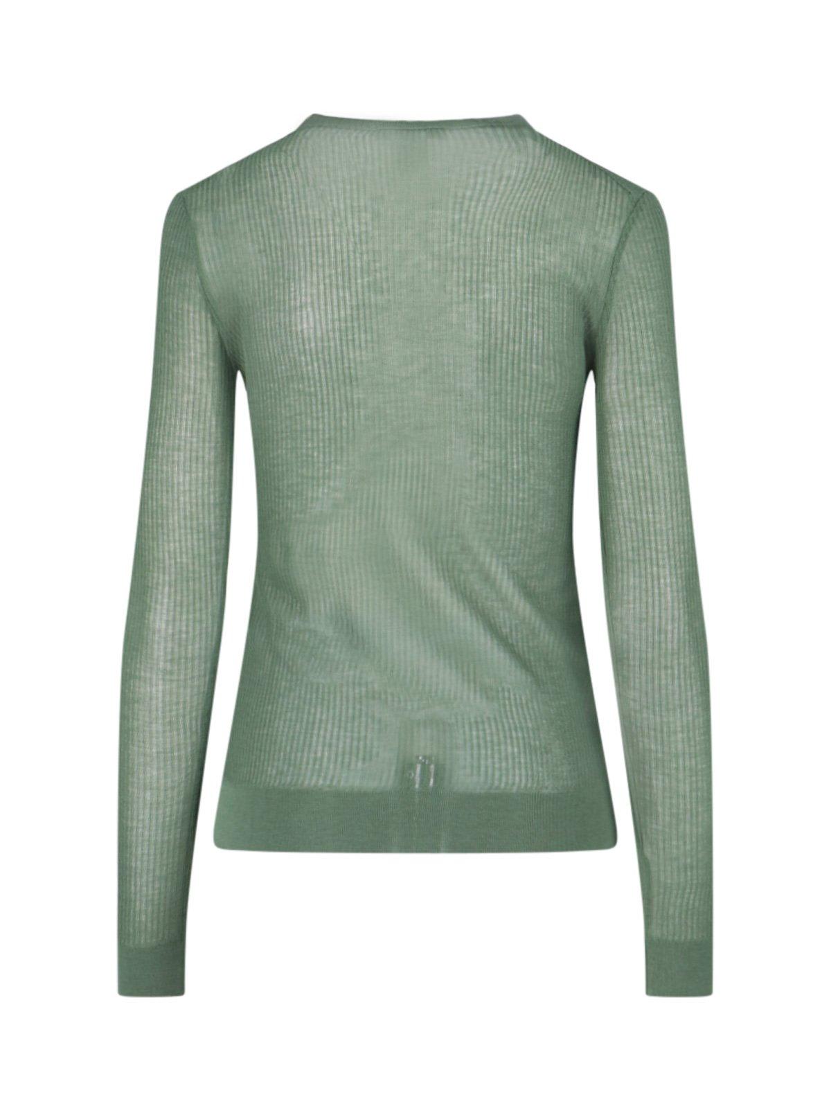 Shop Lemaire Long Sleeved Semi-sheer Ribbed Top In Smoky Green