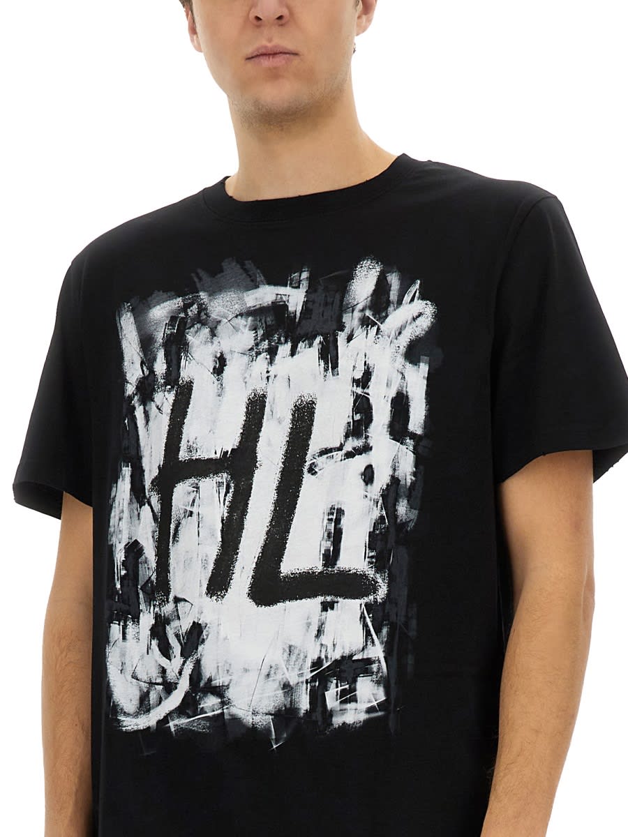 Helmut Lang Scribble Crew Neck Graphic Print Short Sleeves In Black
