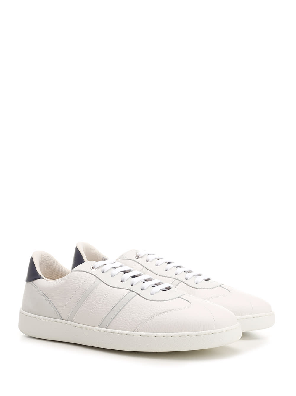 Shop Ferragamo White Sneakers With Blue Heel Tab