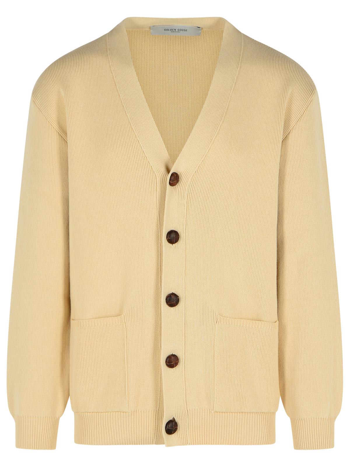 Golden Goose Beige Cotton Blend Cardigan With Textured Knit And Relaxed Fit In Brown