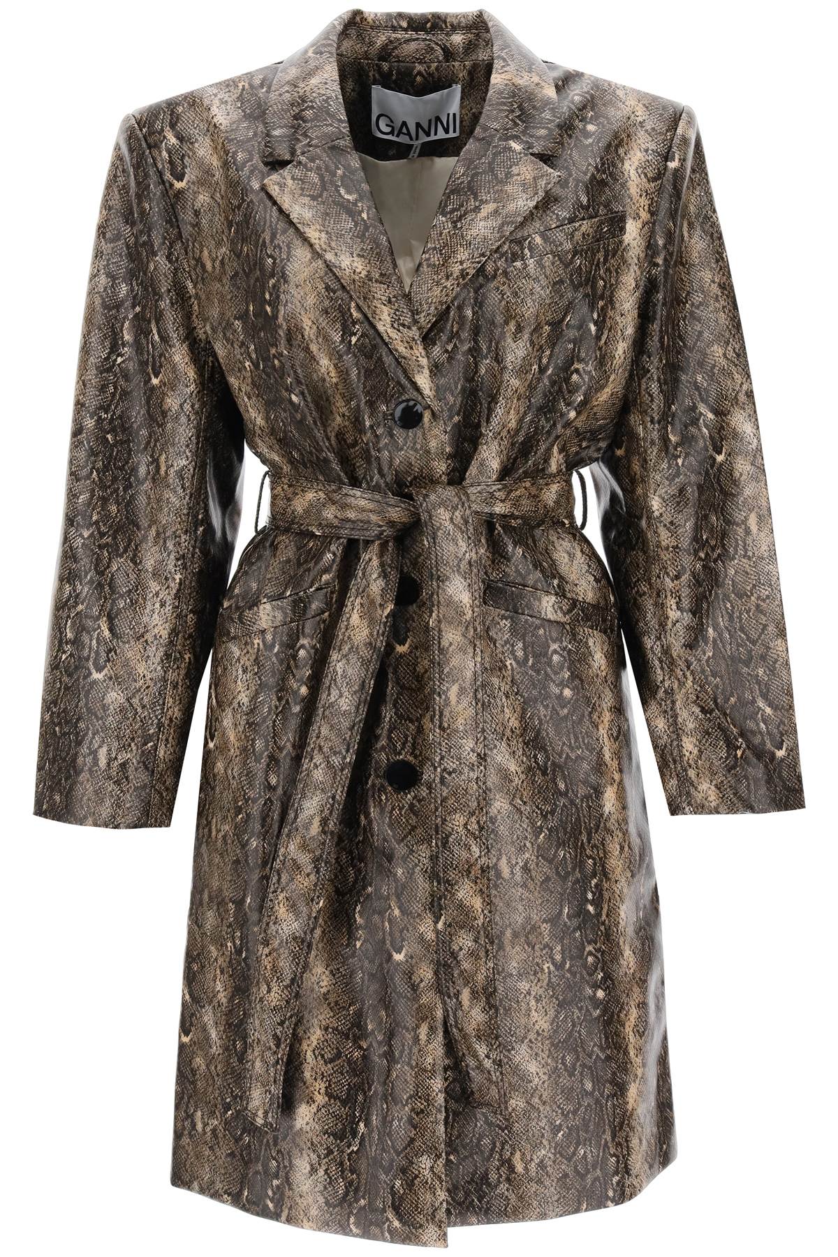 Snake-effect Faux Leather Trench Coat