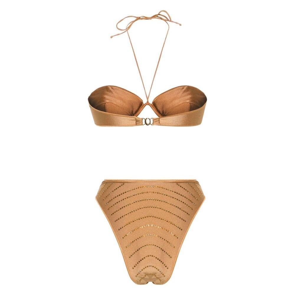 Shop Oseree Embellished Two-piece Bikini Suit In Neutrals