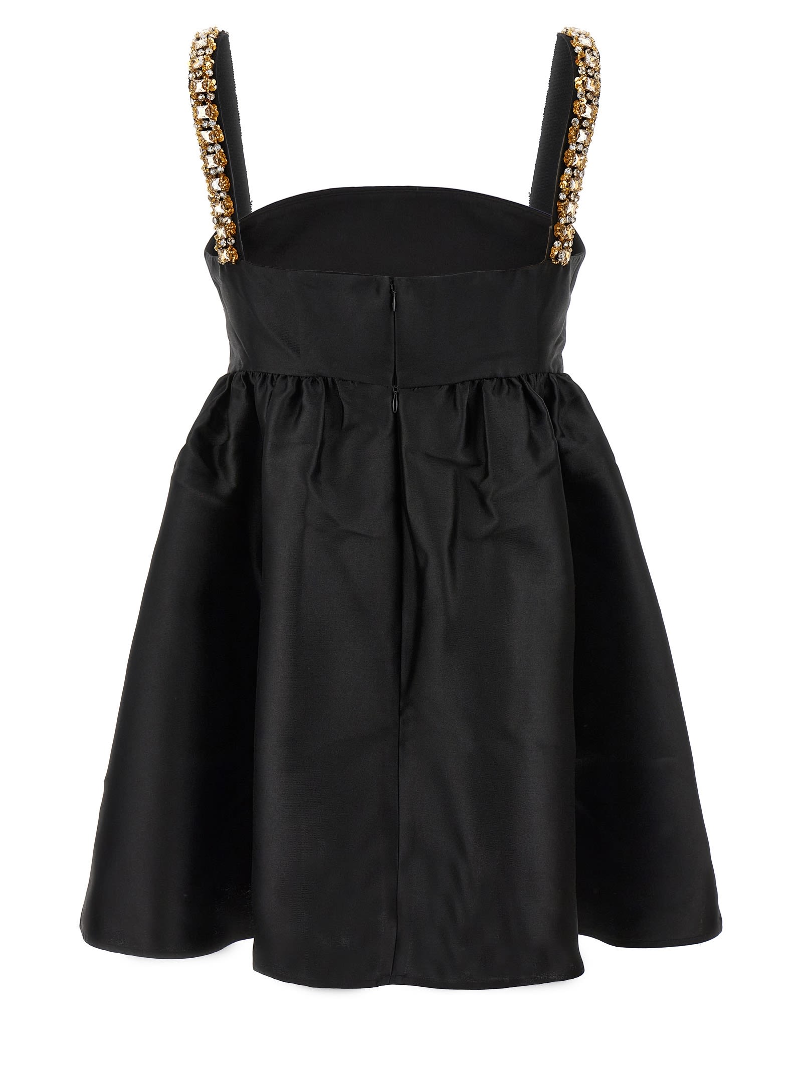Shop Self-portrait Black Taffeta Embellished Mini Dress