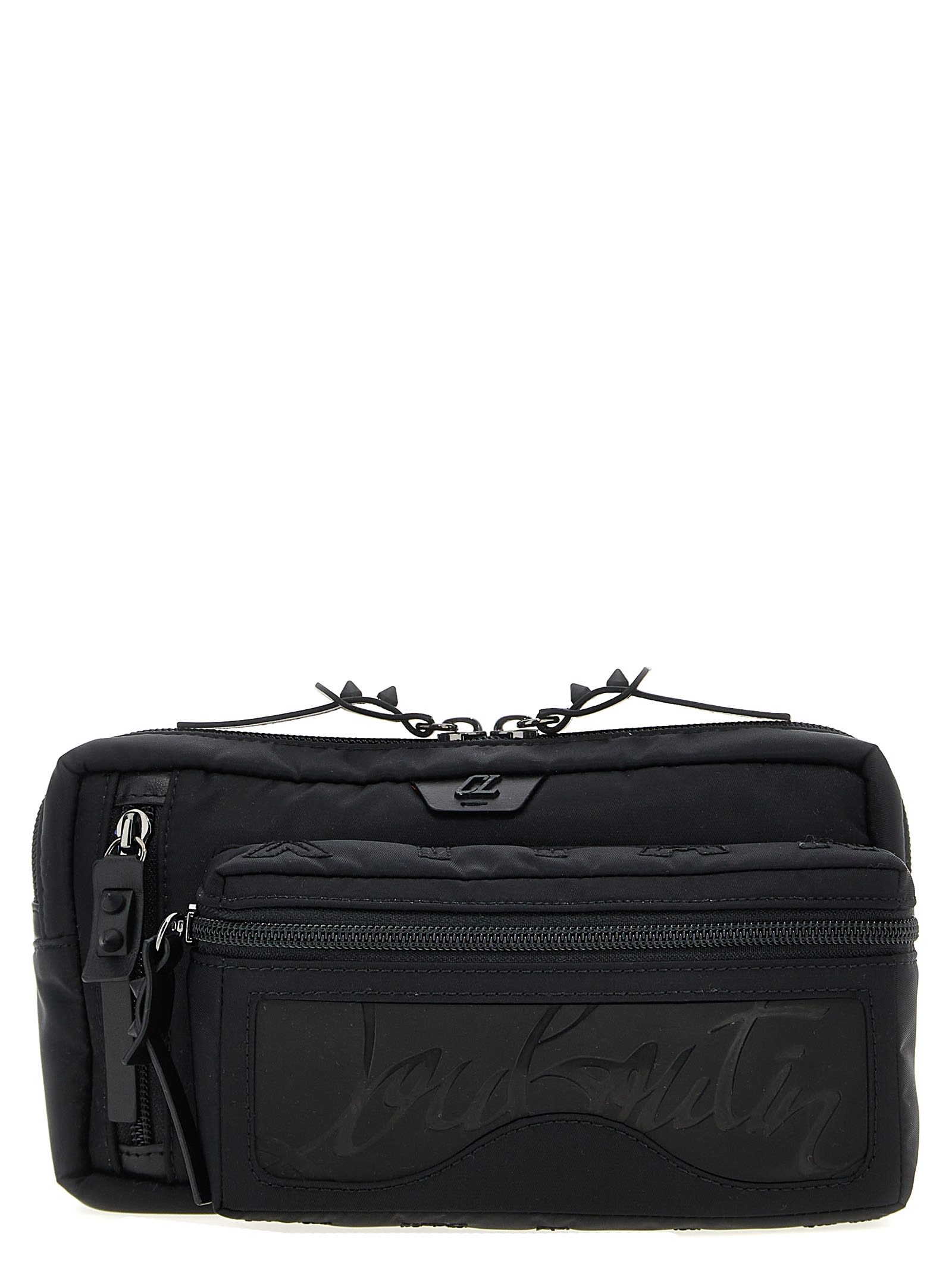 Christian Louboutin Loubideal Studded Rubber-trimmed Shell And Mesh Belt Bag In Black