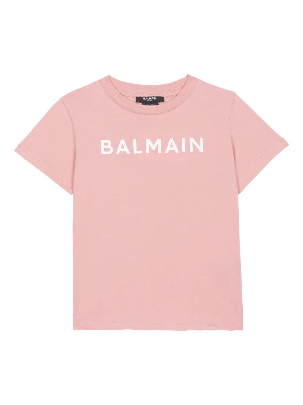 Shop Balmain Logo T-shirt In Rosa