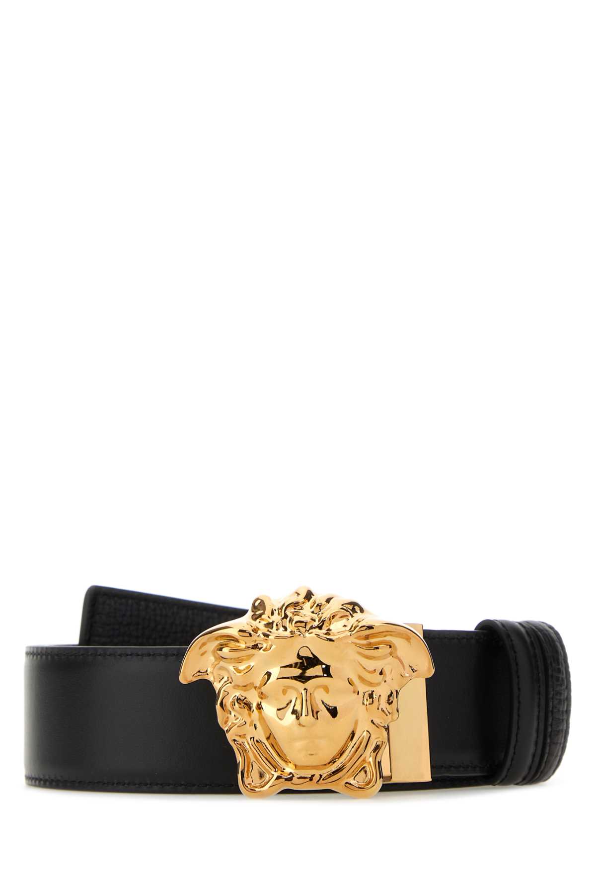 Shop Versace Black Leather Reversible Belt In Nerorover