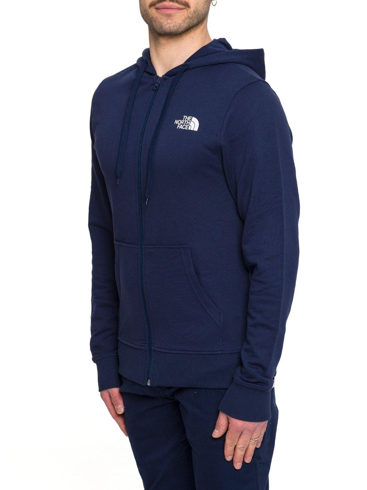 Shop The North Face Logo Printed Zip-up Hoodie In Summit Navy
