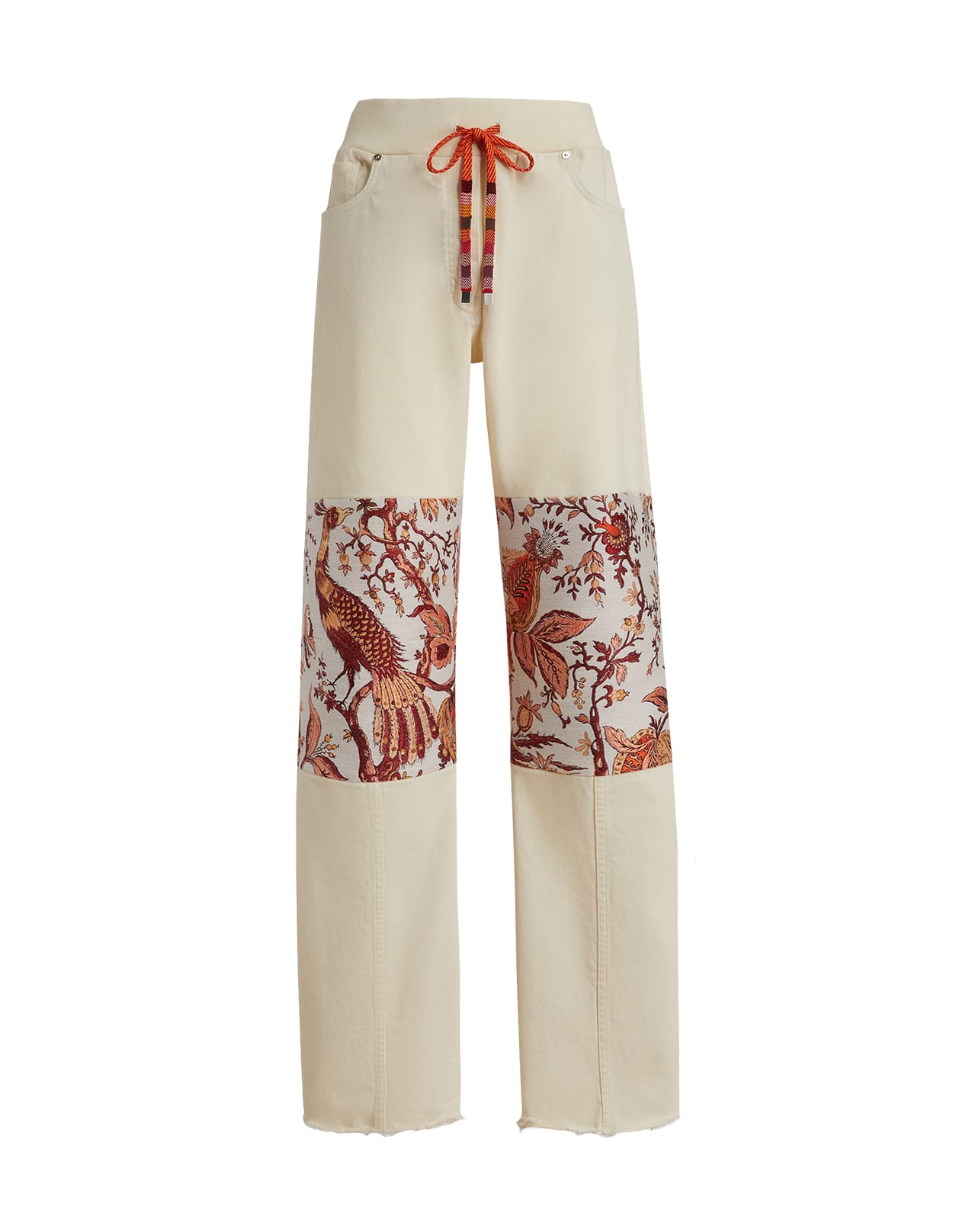 Etro Woman Jeans In White Denim With Jacquard Inserts