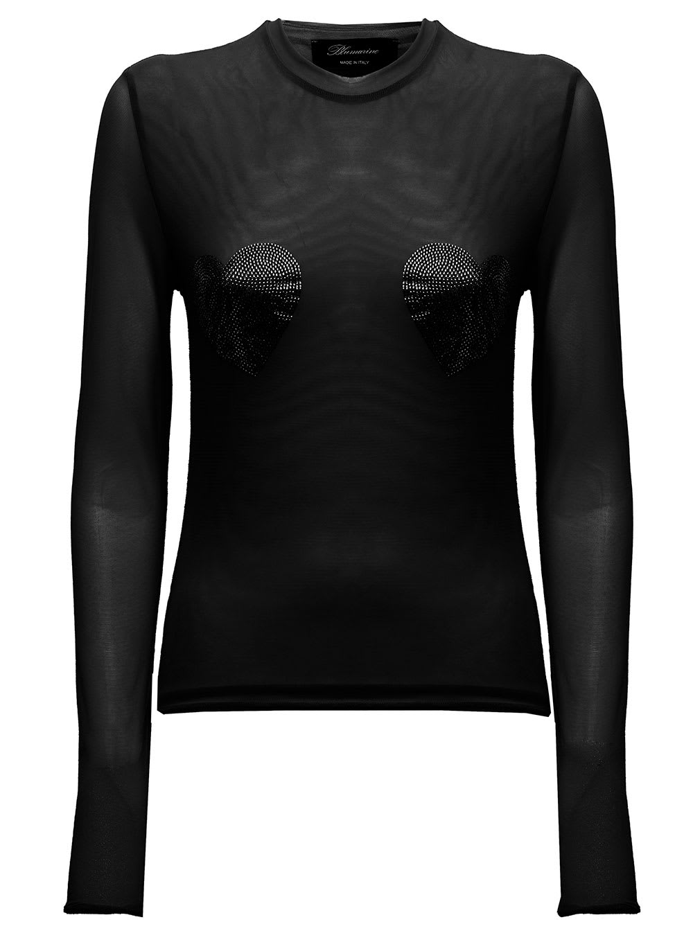 Black Sheer Tulle Long-sleeved Shirt With Hearts Detail Blumarine Woman
