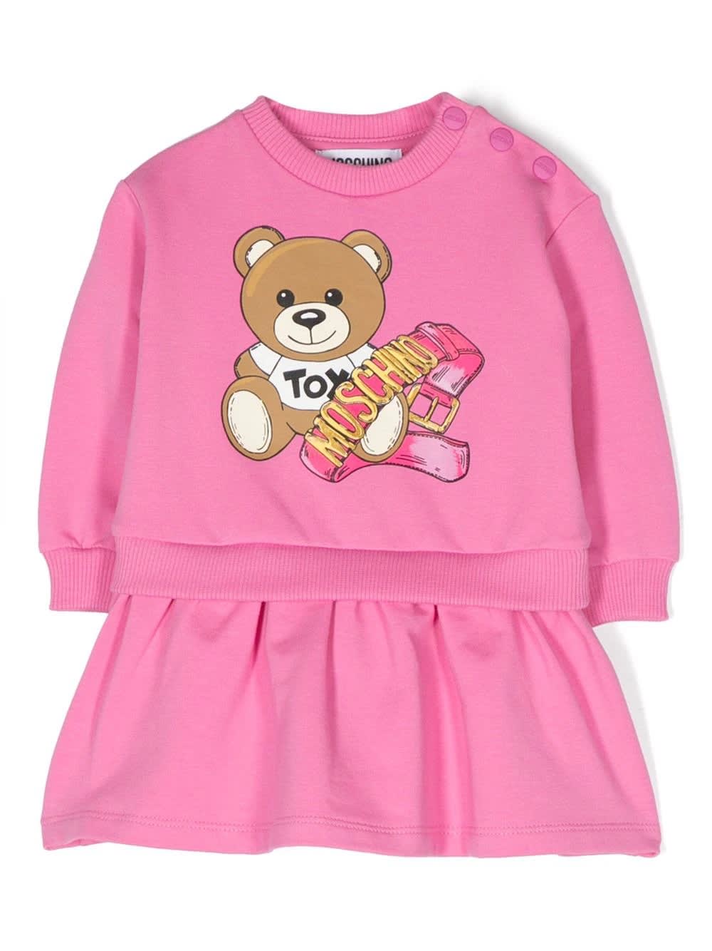 Moschino Babies' Abito Teddy Bear Con Stampa In Black