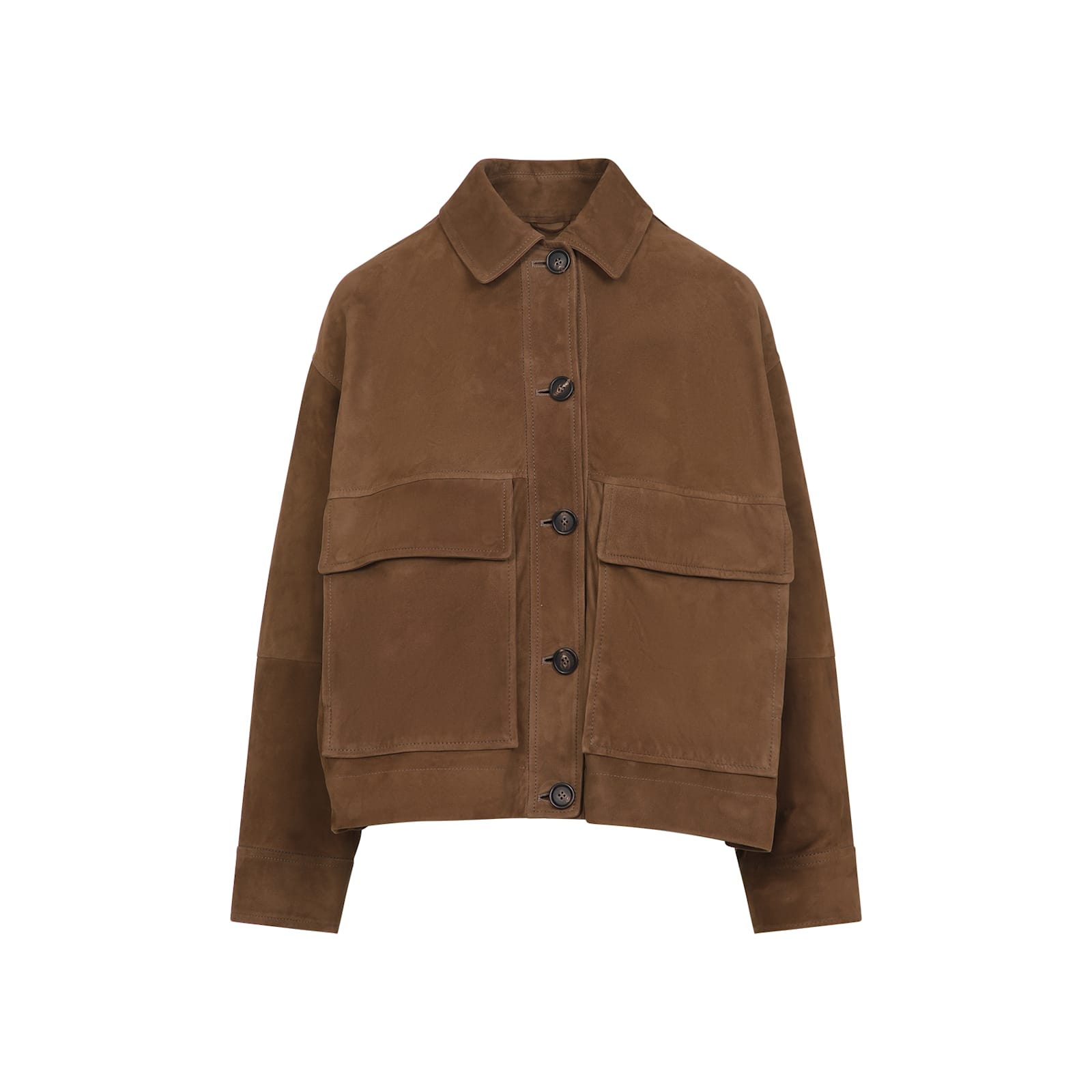 Brunello Cucinelli Brown Jacket With Classic Collar In Suede Woman In Sesamo