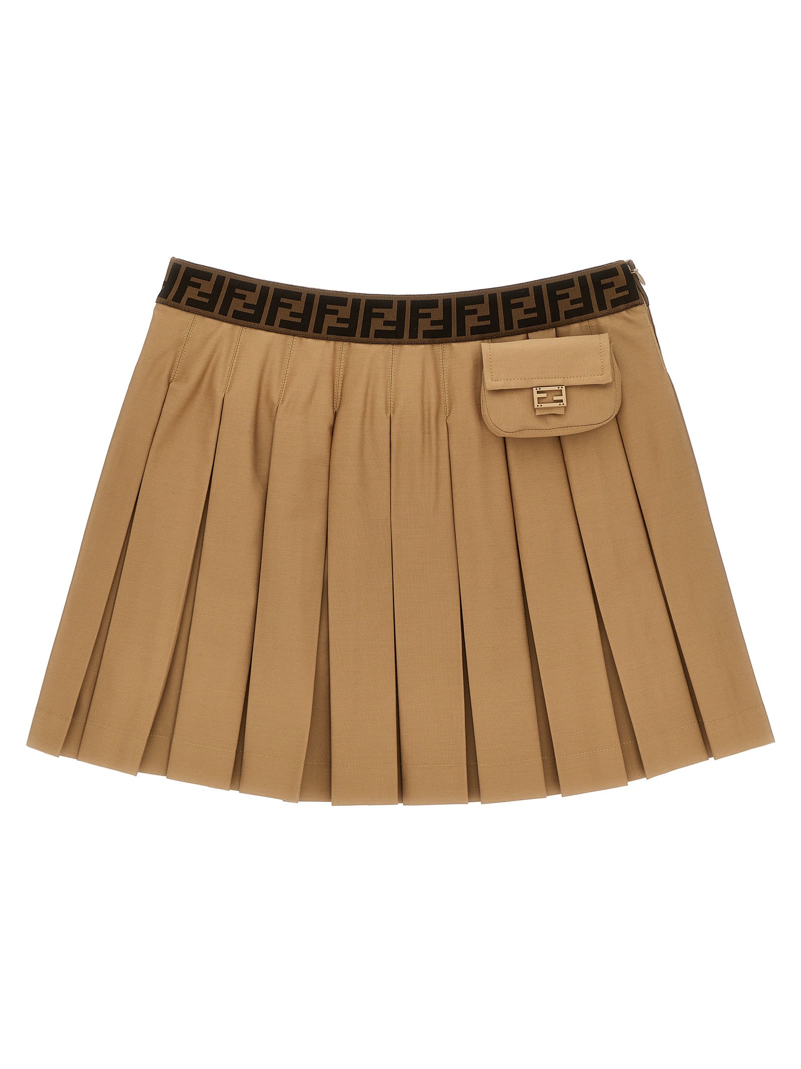Shop Fendi Pleated Skirt In Brown