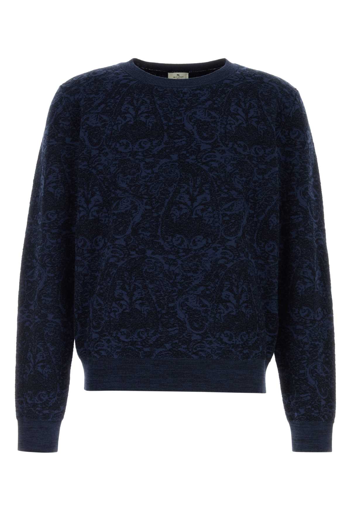 Etro Blue Sweater With Paisley Print In Cotton-wool Blend