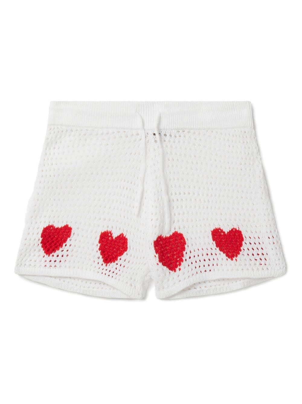 Shop Stella Mccartney White Crochet Shorts With Red Hearts