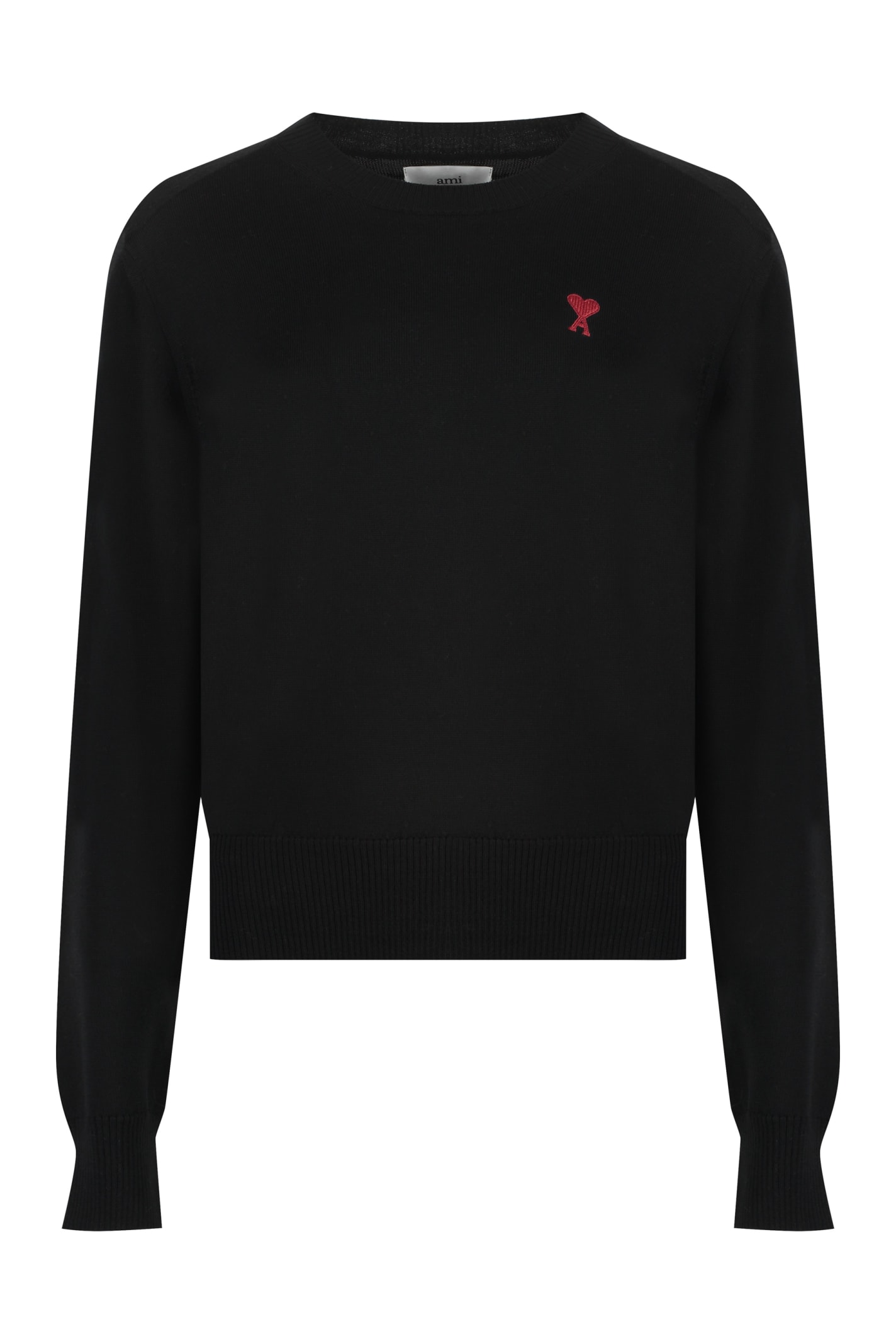 Shop Ami Alexandre Mattiussi Merino Wool Crew-neck Sweater In Black