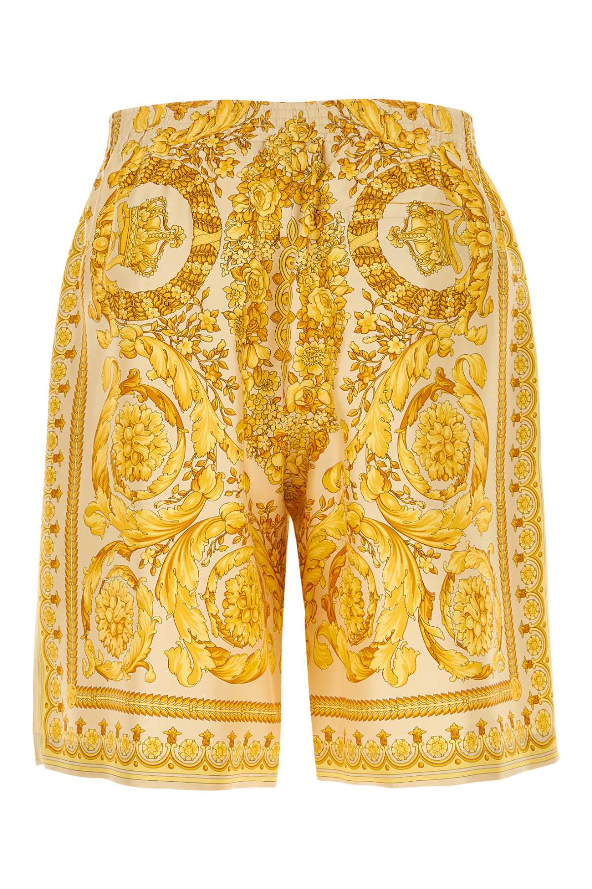 Shop Versace Printed Silk Bermuda Shorts In Champagne