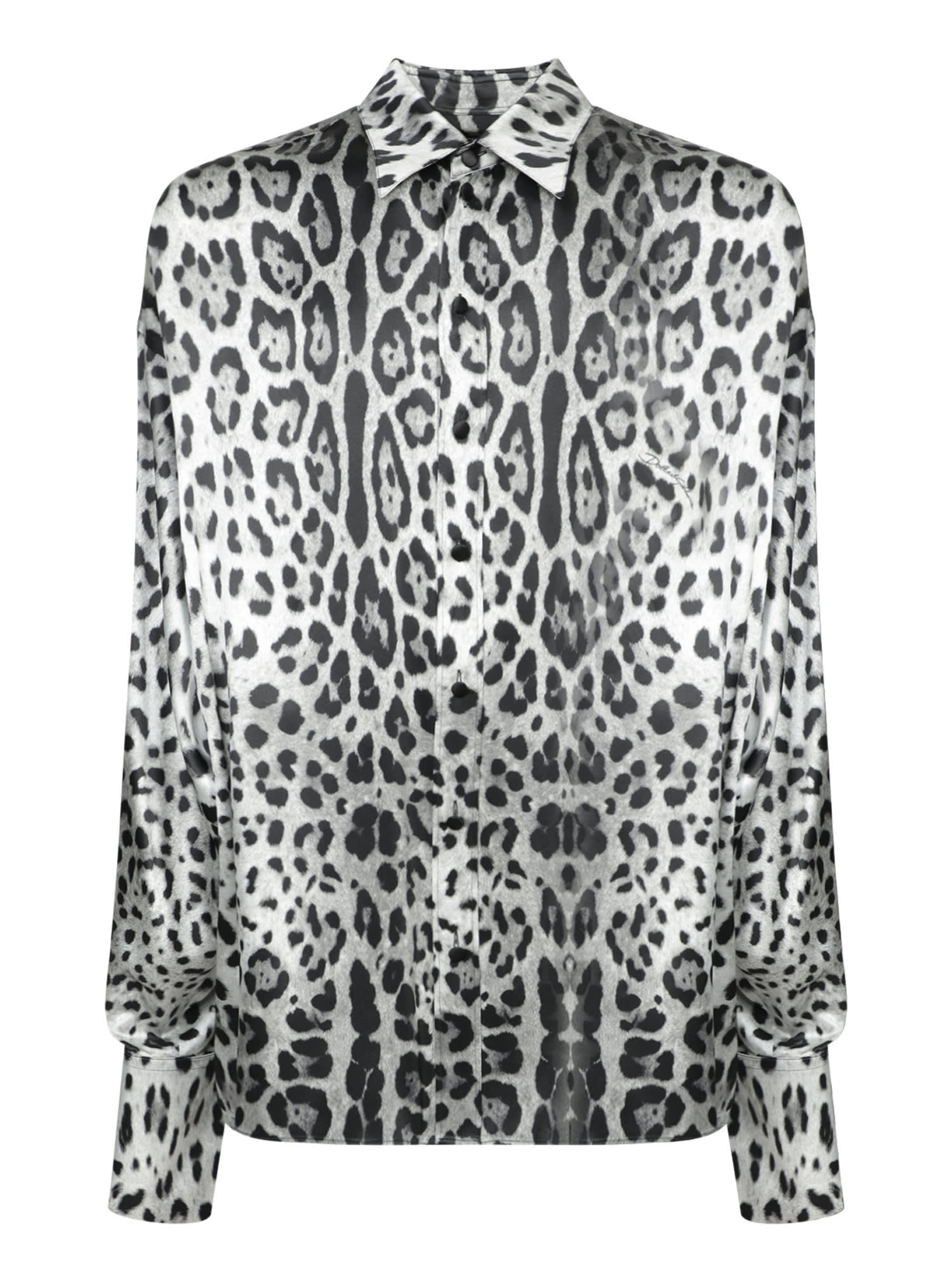 Shop Dolce & Gabbana Black And Grey Leopard Print Shirt