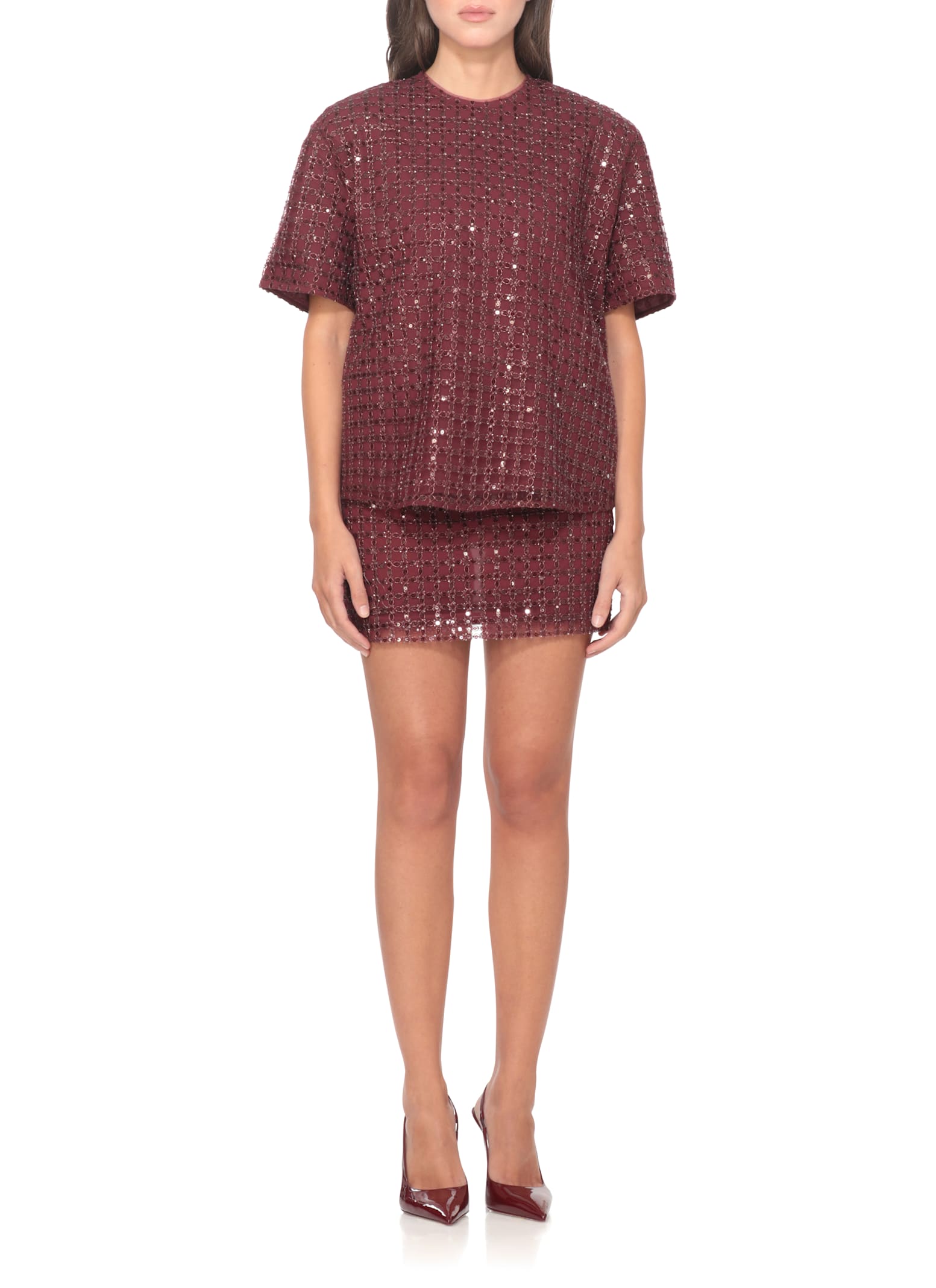 Rotate Birger Christensen Rotate Top With Paillettes In Burgundy