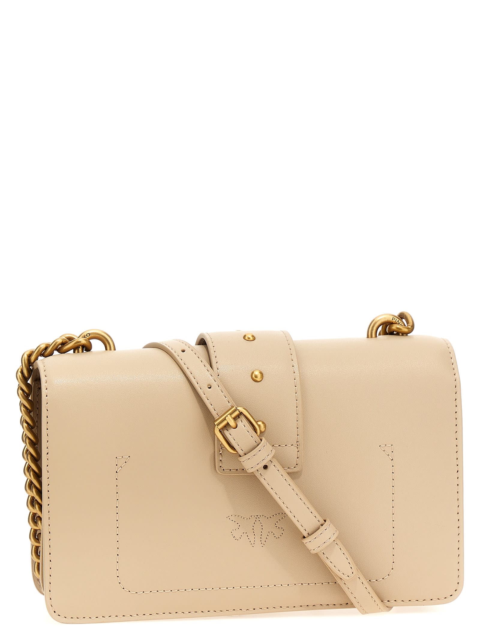 Shop Pinko Love One Classic Mini Crossbody Bag In Beige