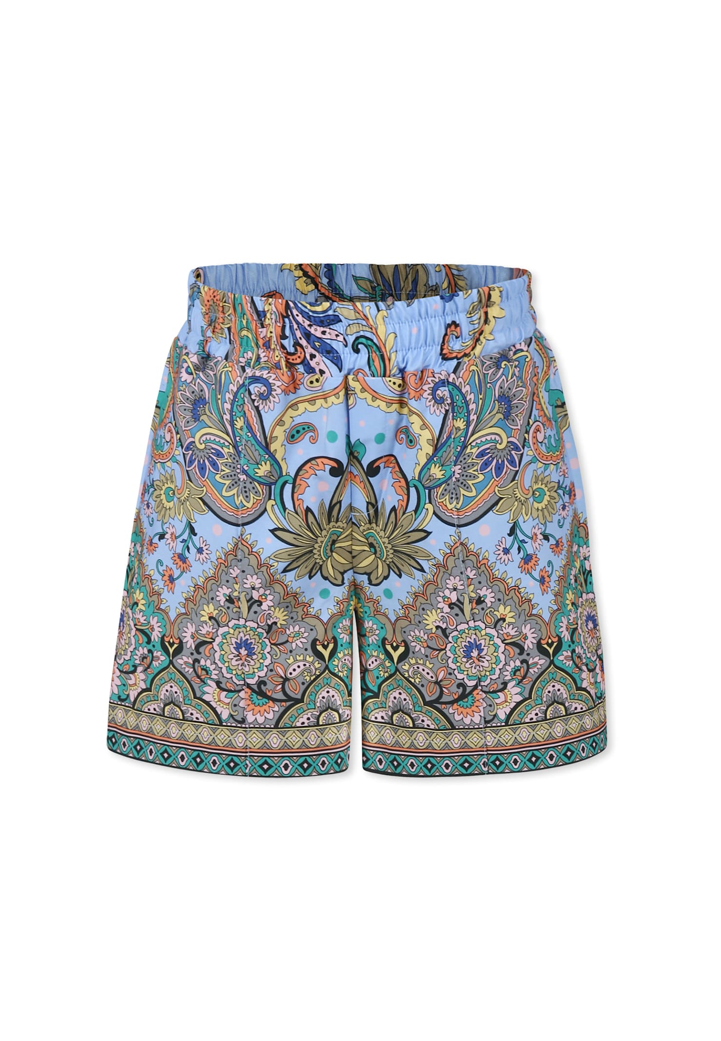Etro Light Blue Shorts For Boy With Paisley Pattern In Light Blue