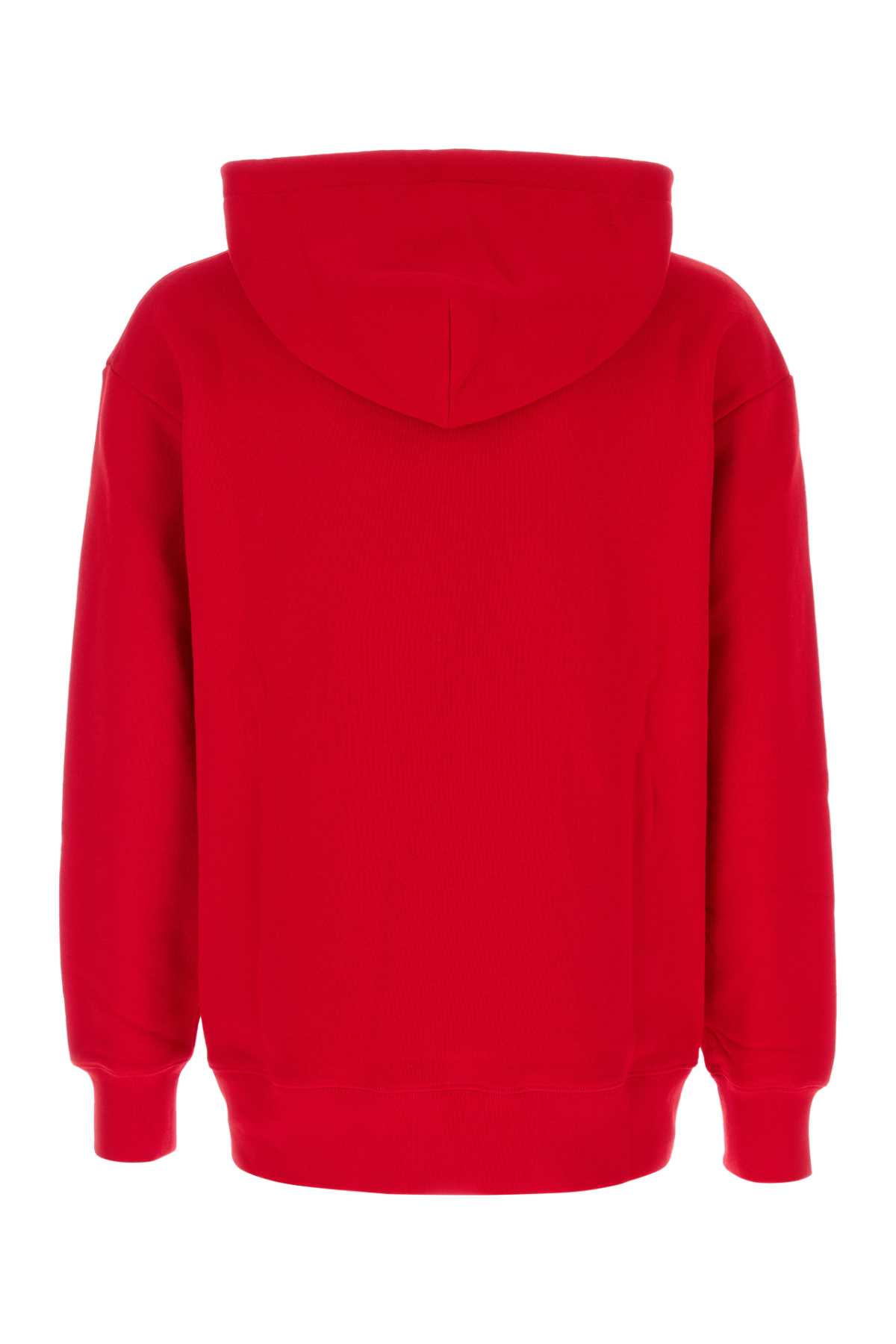 Valentino Cotton Sweatshirt With Hood And Graphic Print In Red
