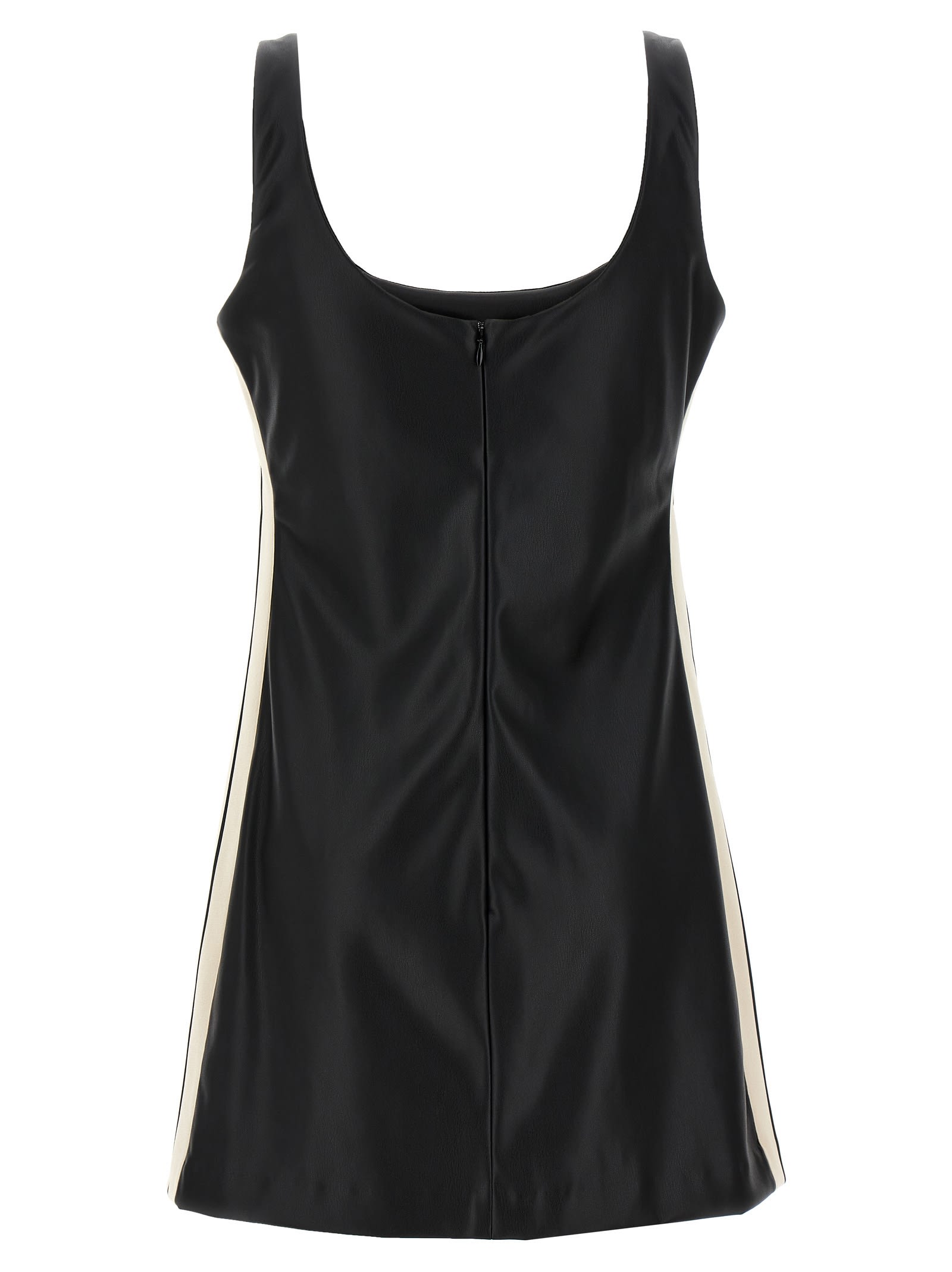 Shop Palm Angels Leather Effect Track Dress In Black Off White