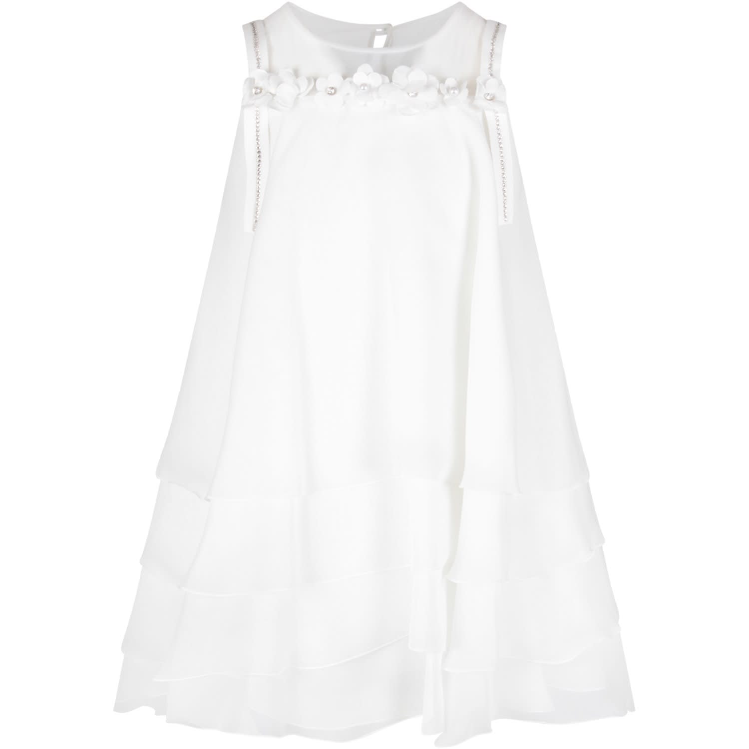 Loredana White Dress For Girl With Rhinestones