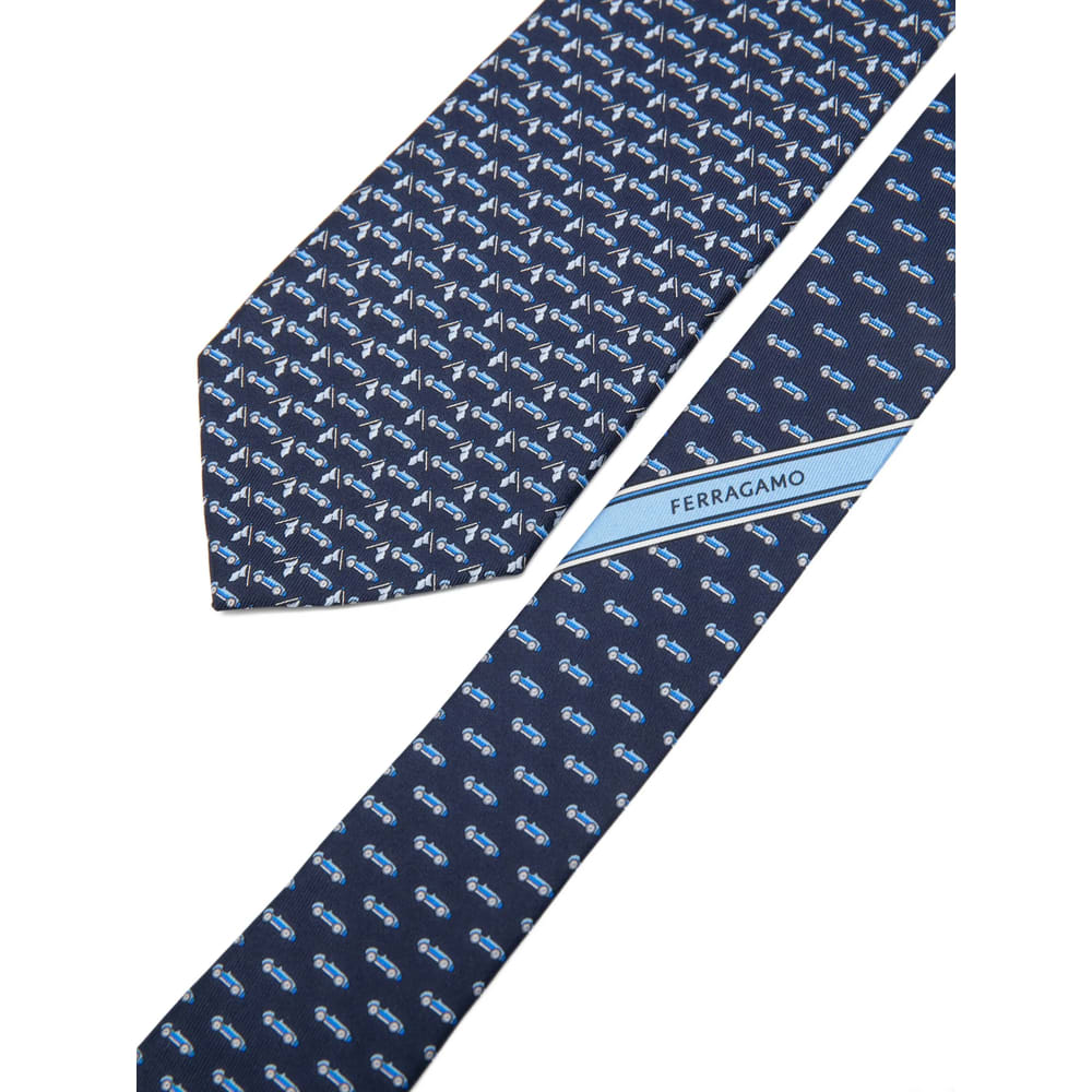 Ferragamo Race-patterned Tie In Blue