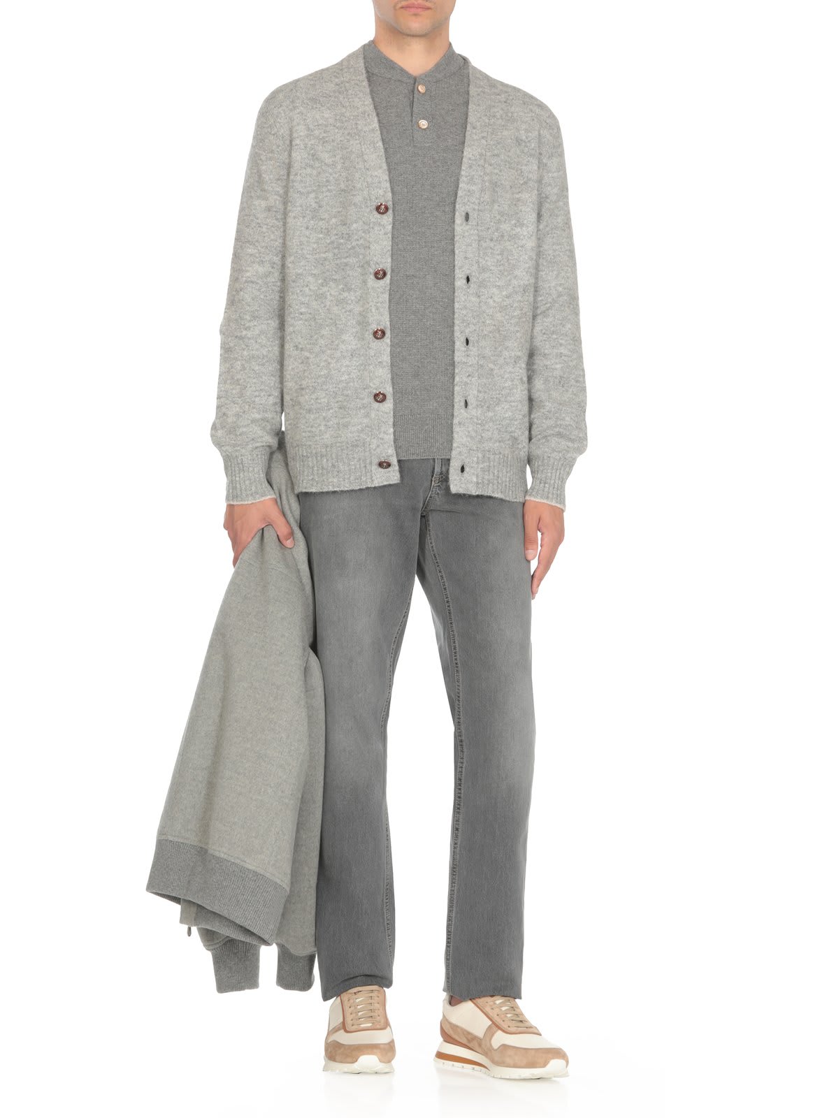 Shop Brunello Cucinelli Buttoned Longsleeved Cardigan In Grey